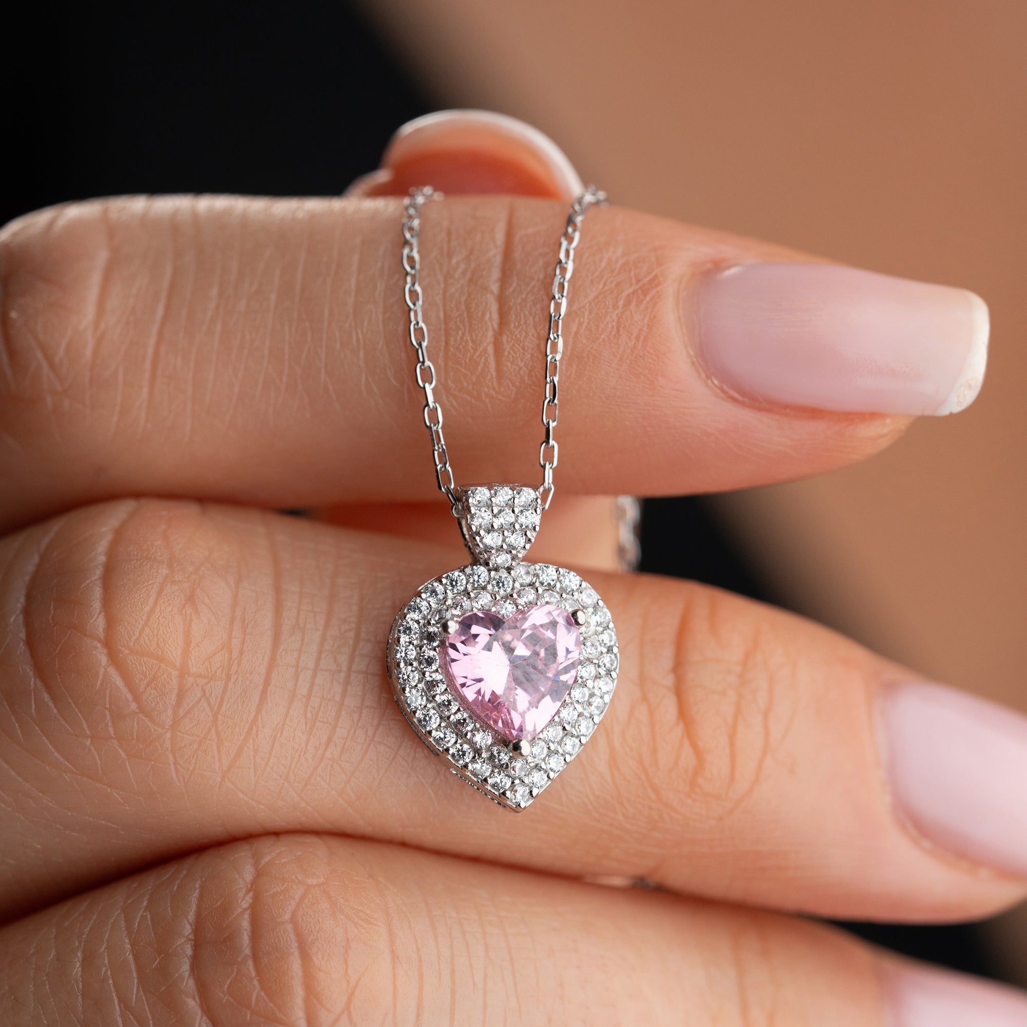 HJÄRTHALSBAND MED ROSA ZIRKON | 925 SILVER