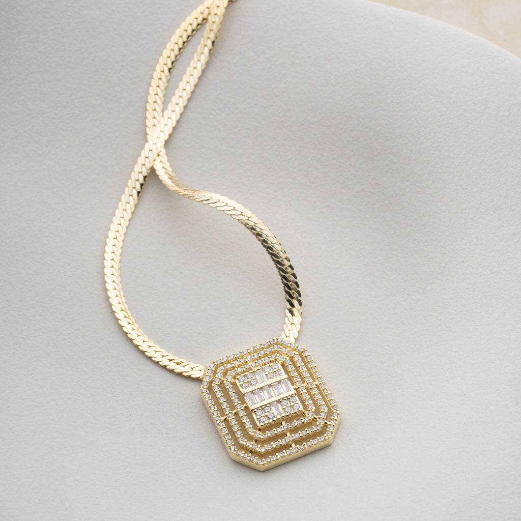 KVADRAT BAGUETT KRAGE| 925 SILVER