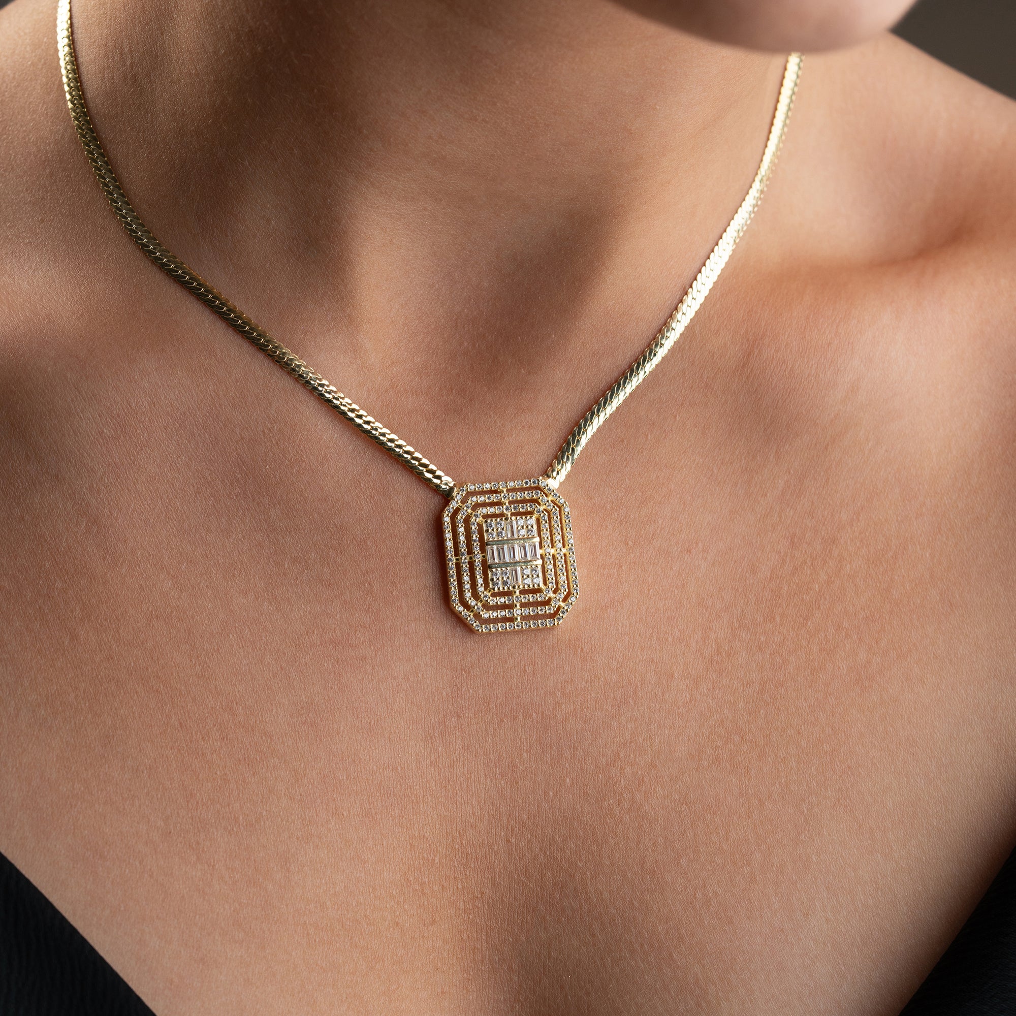 KVADRAT BAGUETT KRAGE| 925 SILVER