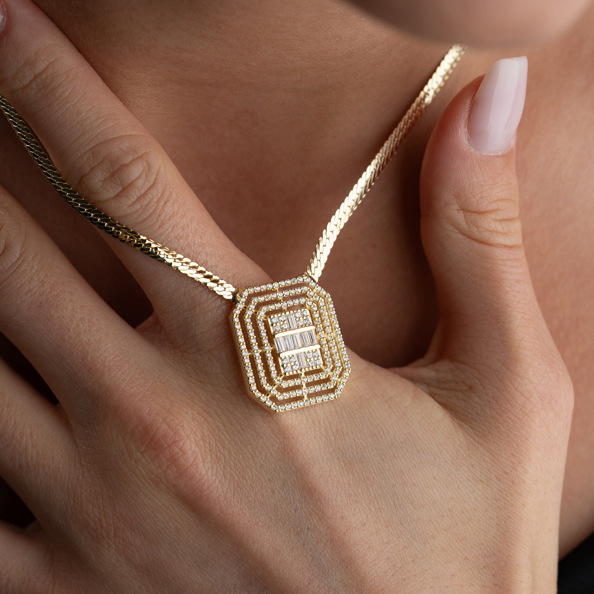 KVADRAT BAGUETT KRAGE| 925 SILVER