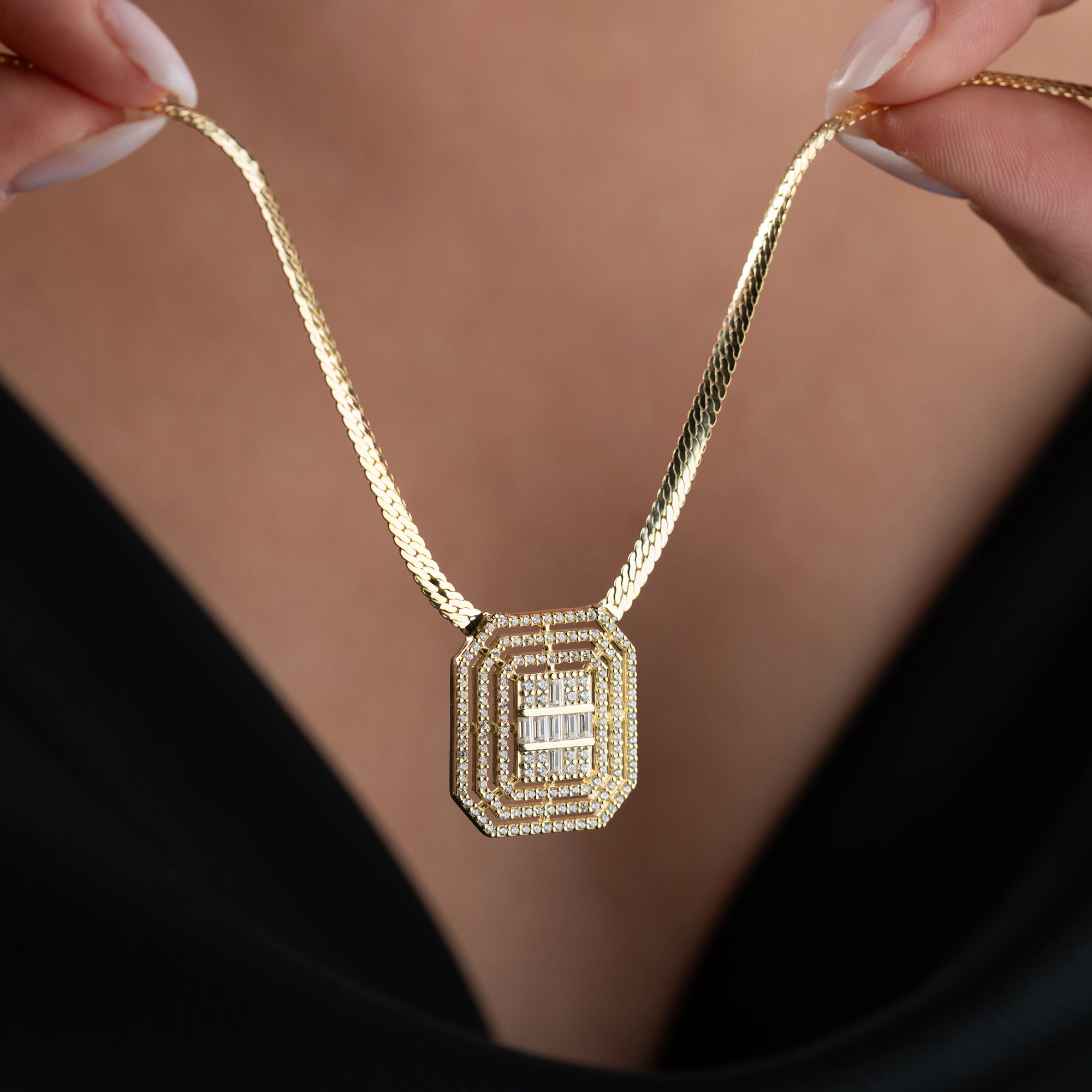 KVADRAT BAGUETT KRAGE| 925 SILVER