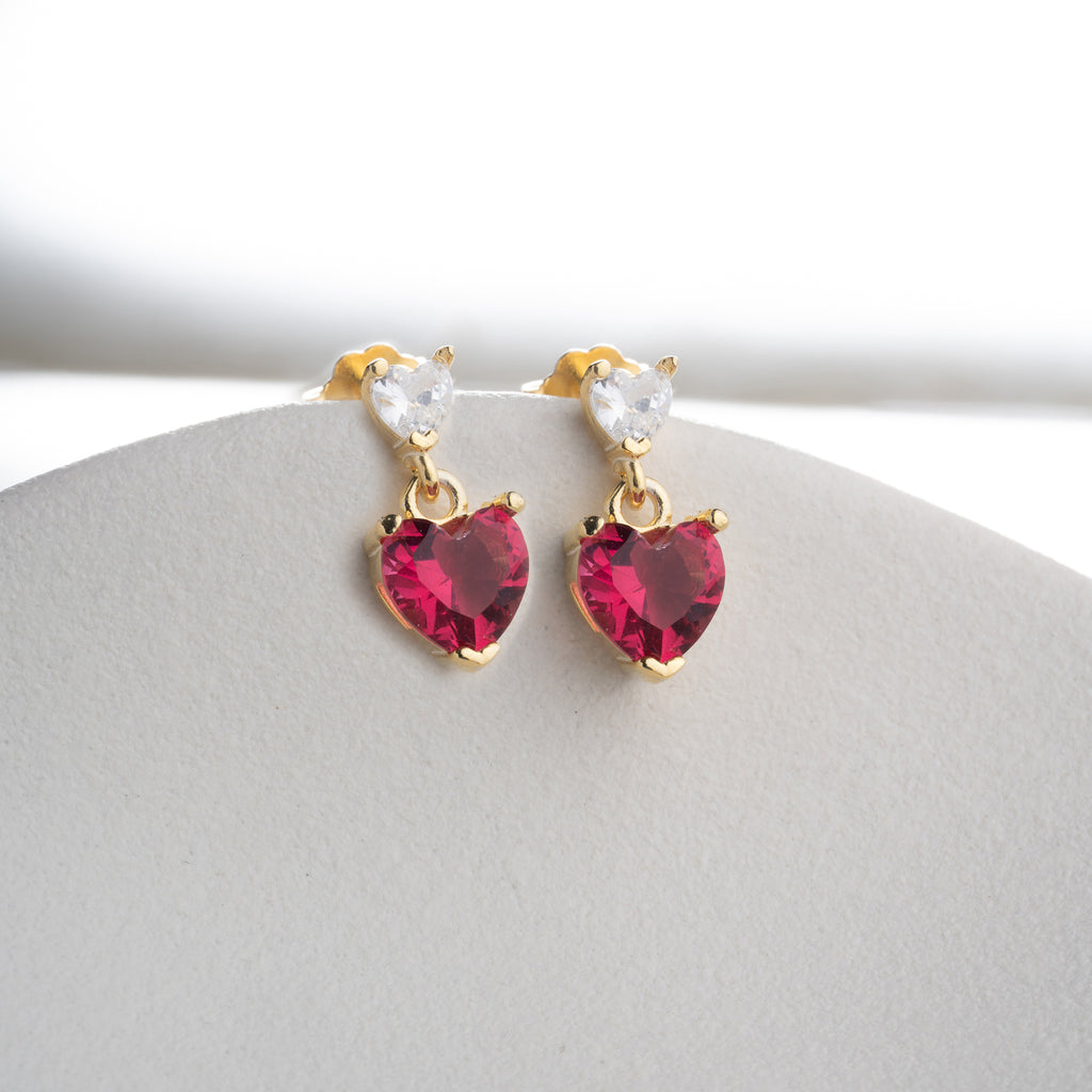 MINI RÖDA HJÄRTA ÖRHÄNGEN | 925 SILVER