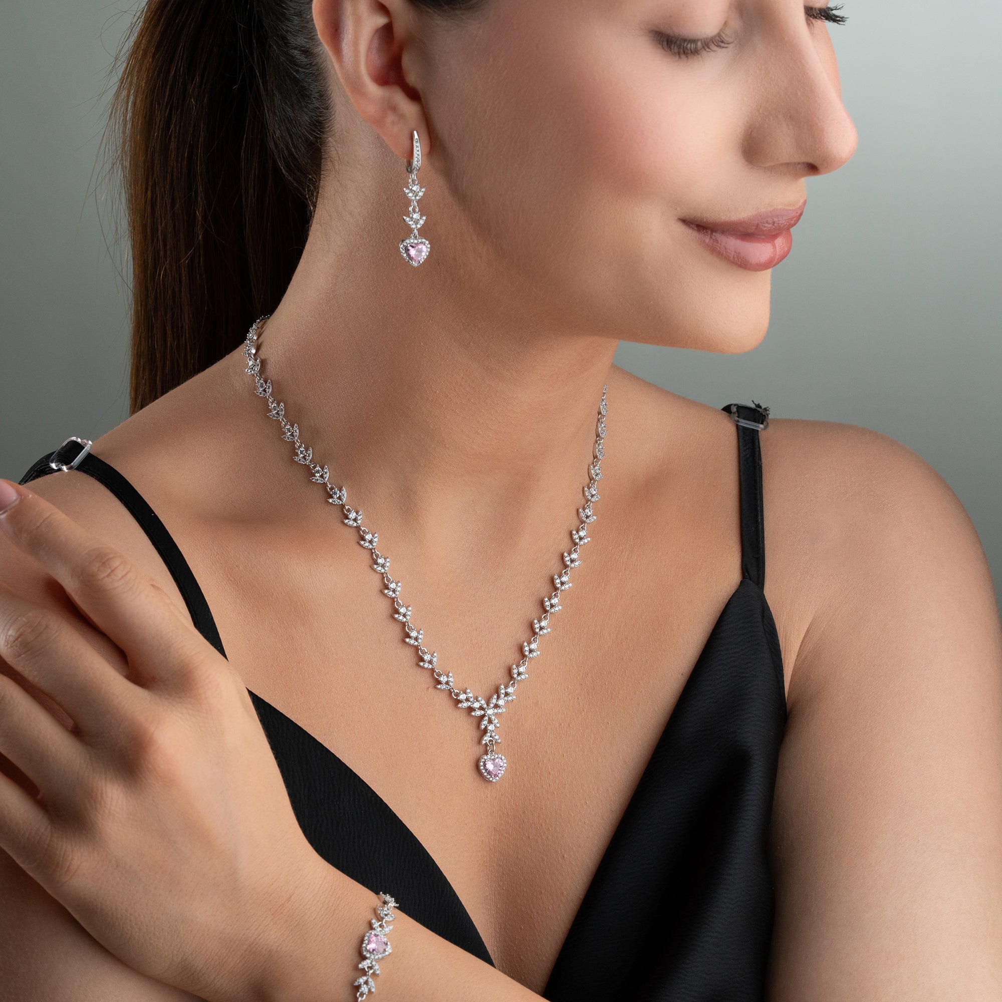 ROSA HJÄRTSET MED ZIRKON | 925 SILVER