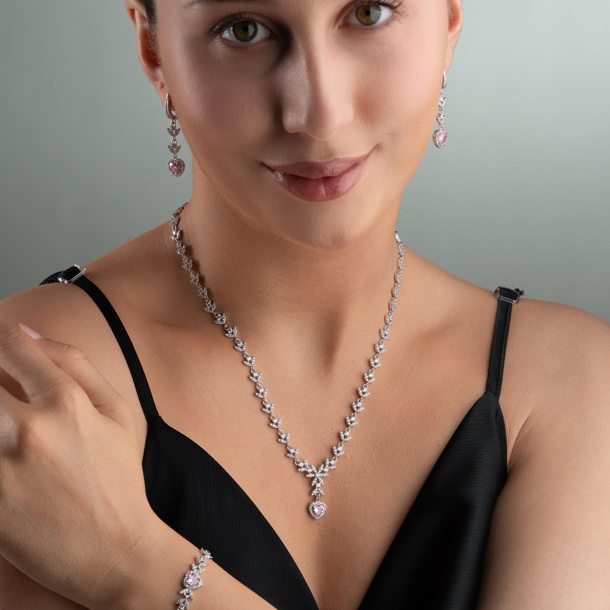 ROSA HJÄRTSET MED ZIRKON | 925 SILVER