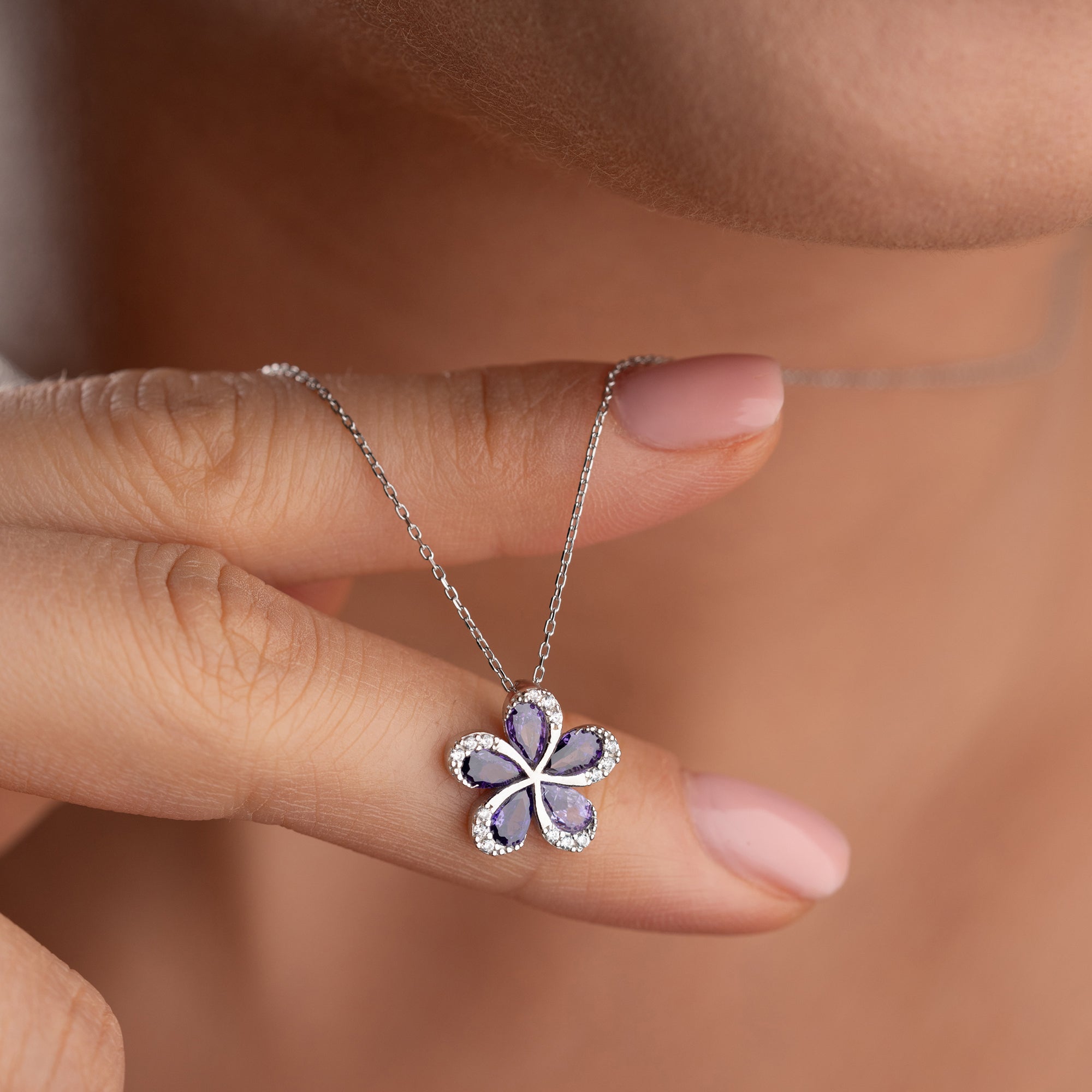 BLOMHALSBAND MED LILA ZIRKON | 925 SILVER