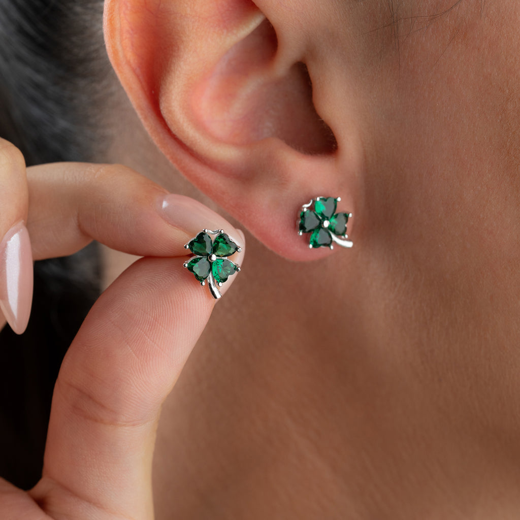KLÖVER GRÖNA ÖRHÄNGEN | 925 SILVER