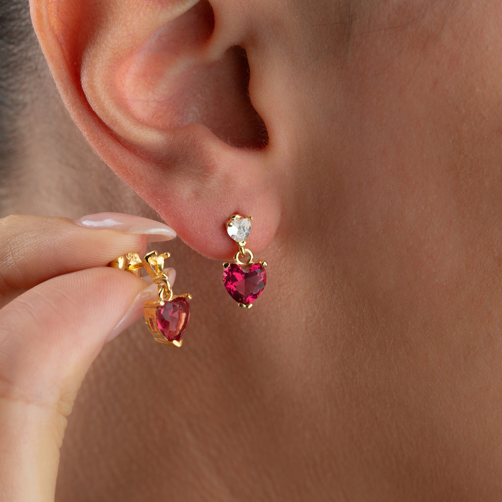 MINI RÖDA HJÄRTA ÖRHÄNGEN | 925 SILVER