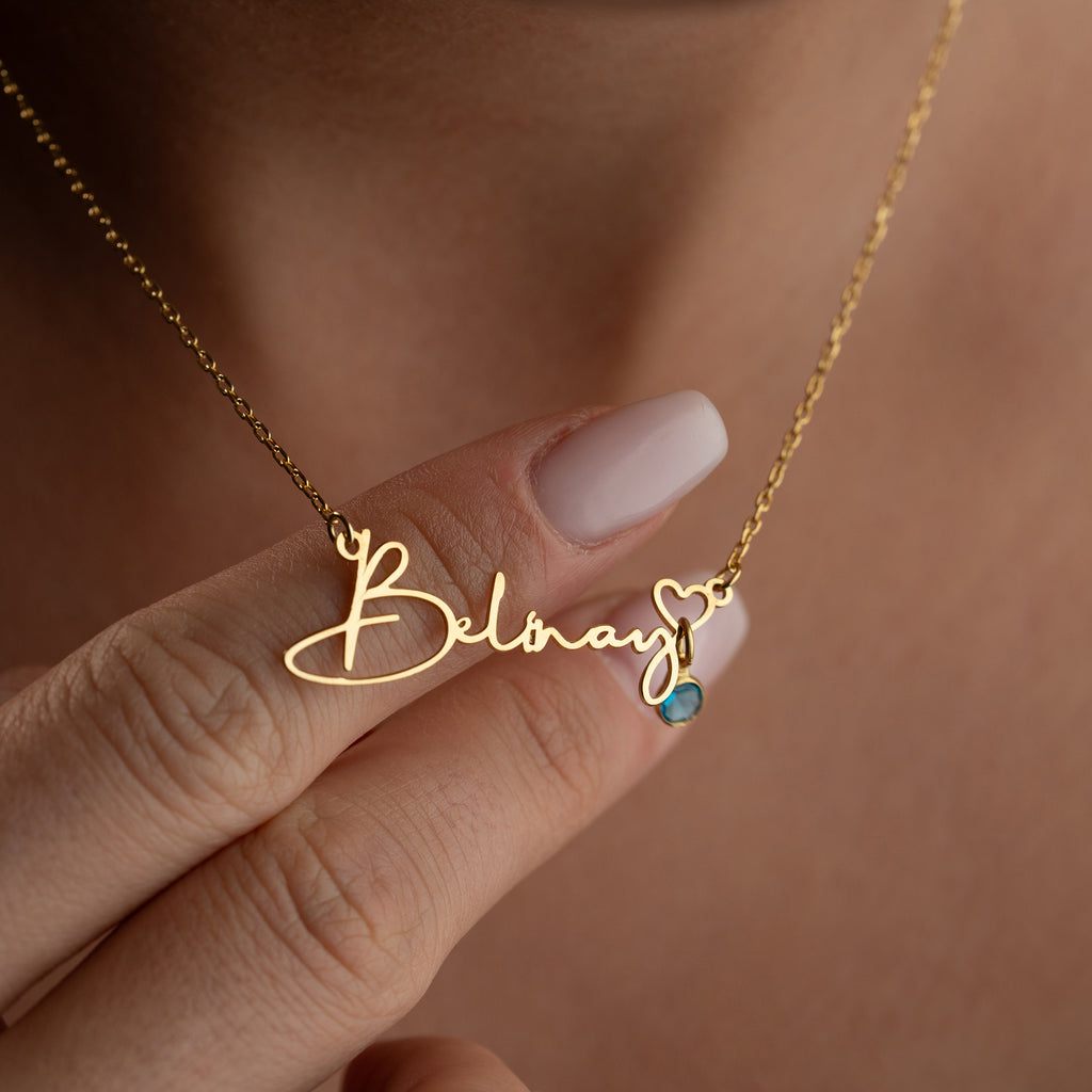 NAMN KRAGE MED HJÄRTA OCH FÖDELSESTEN| 925 SILVER