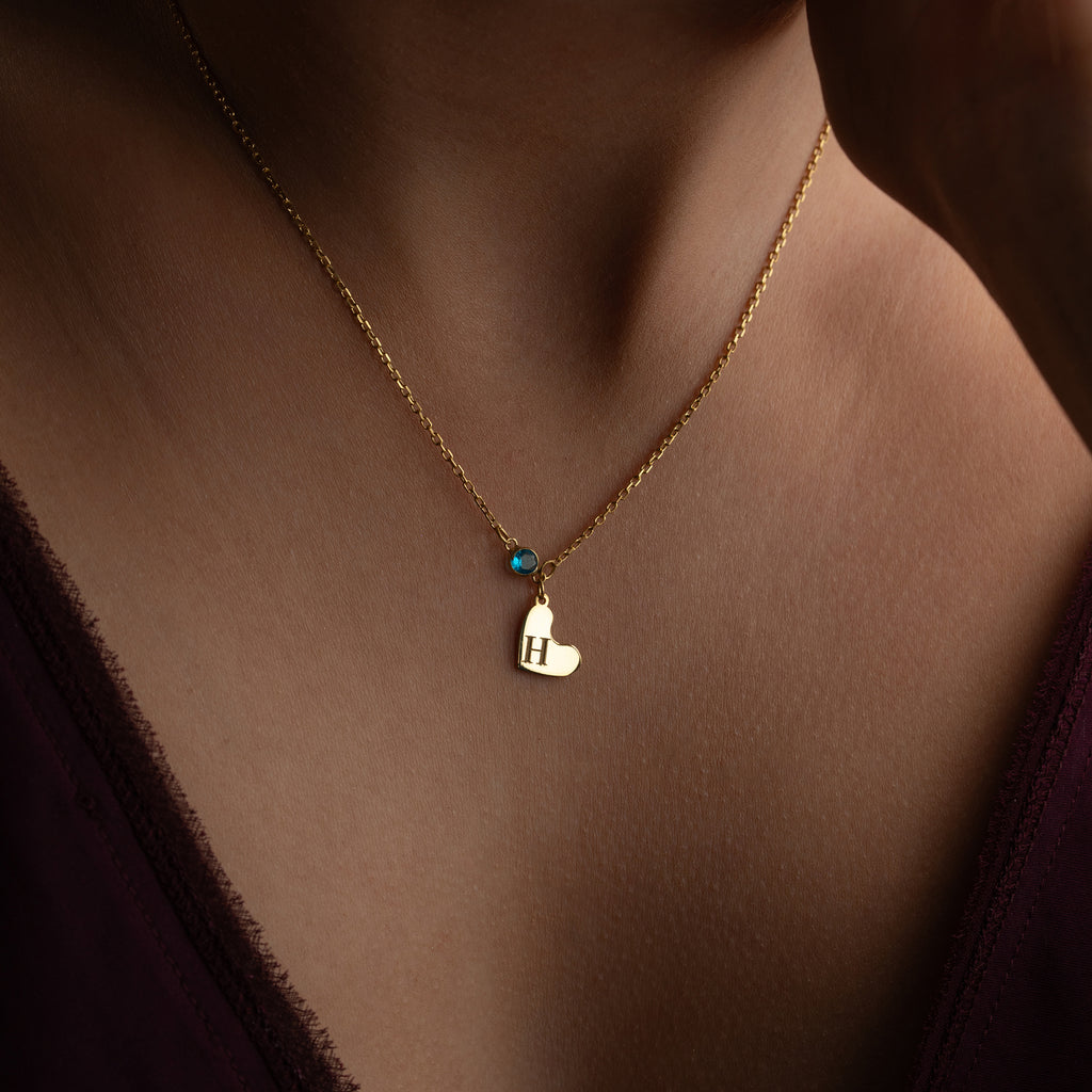 KRAGE MED HJÄRTA FÖDELSESTEN | 925 SILVER