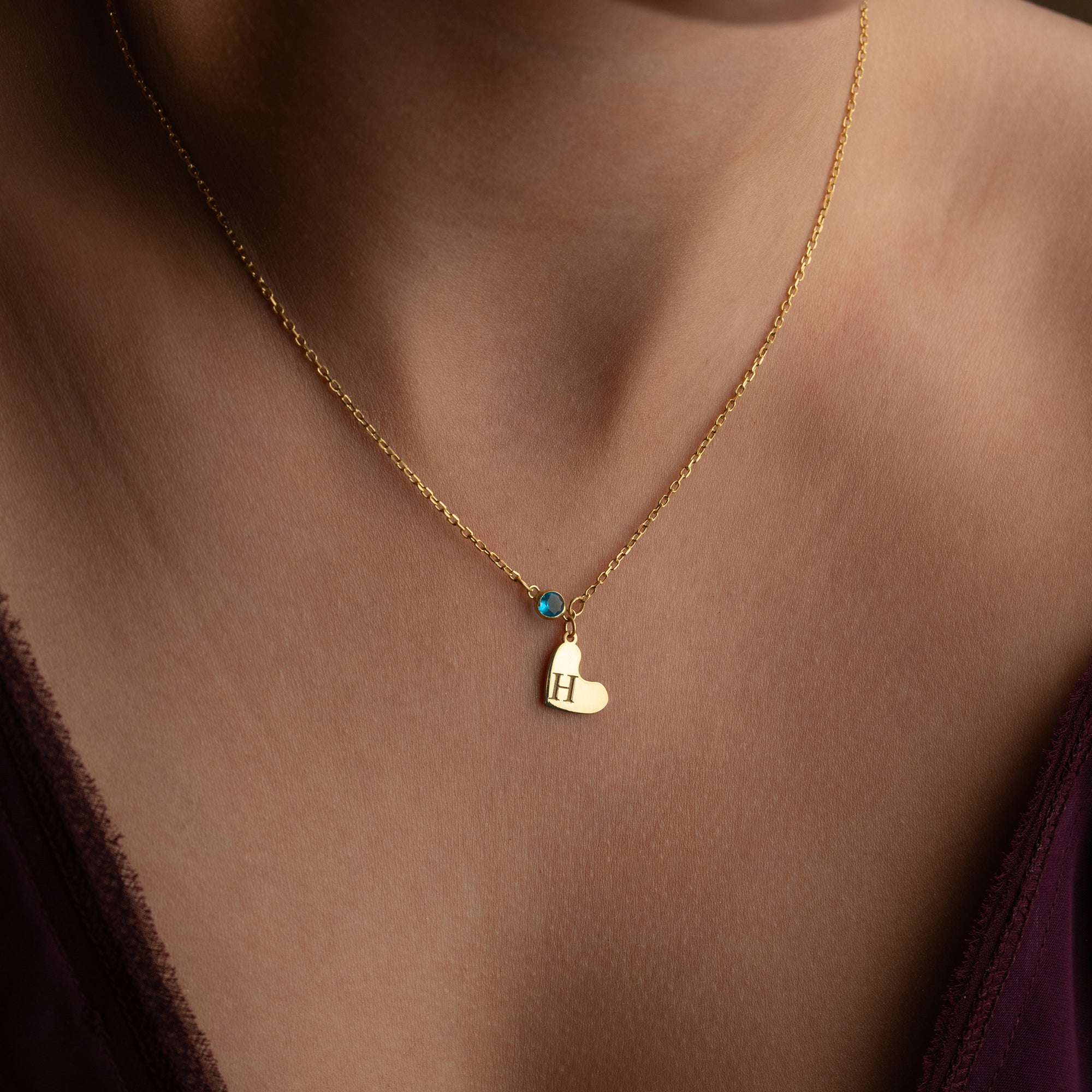 KRAGE MED HJÄRTA FÖDELSESTEN | 925 SILVER