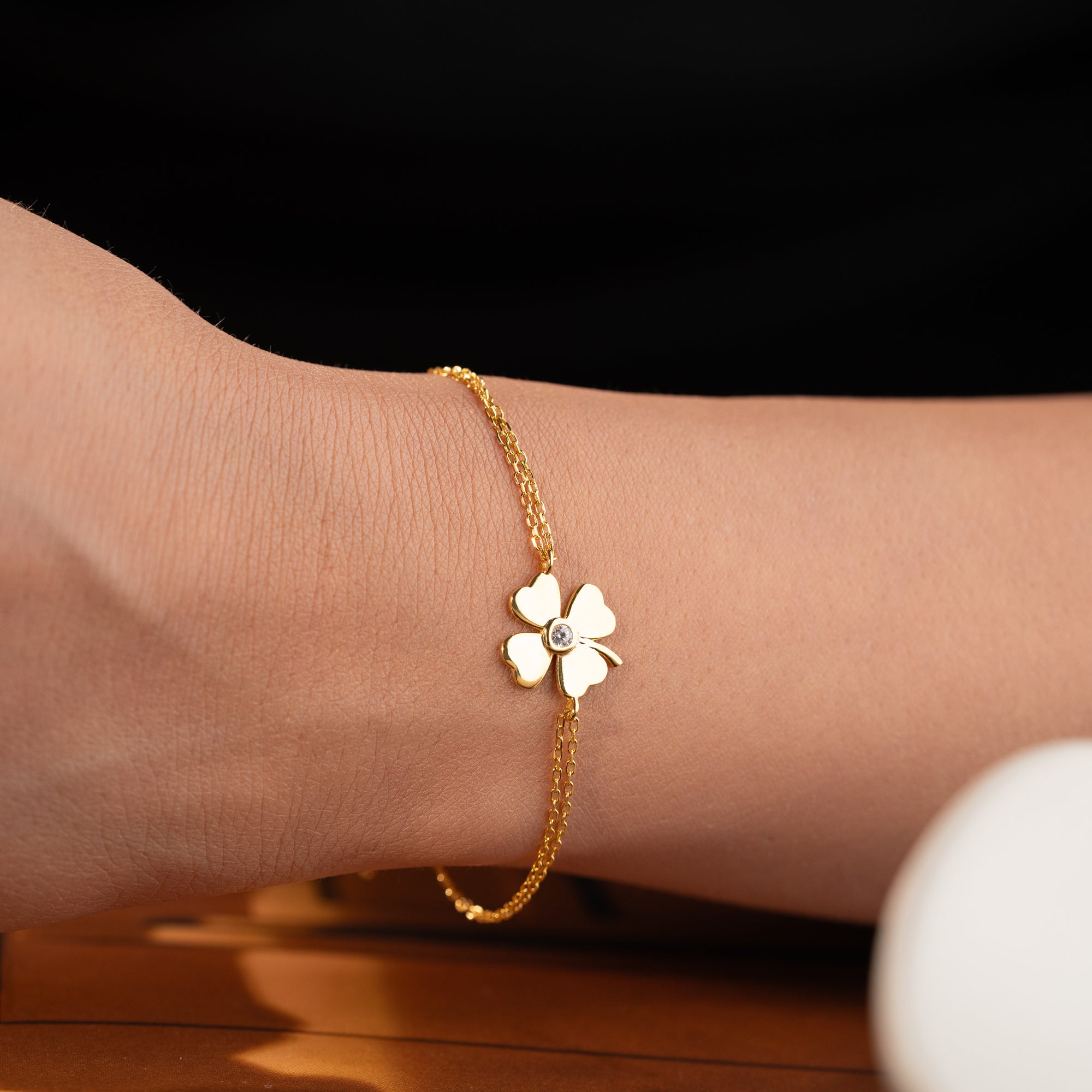 KLÖVERARMBAND MED ZIRKONER | 925 SILVER