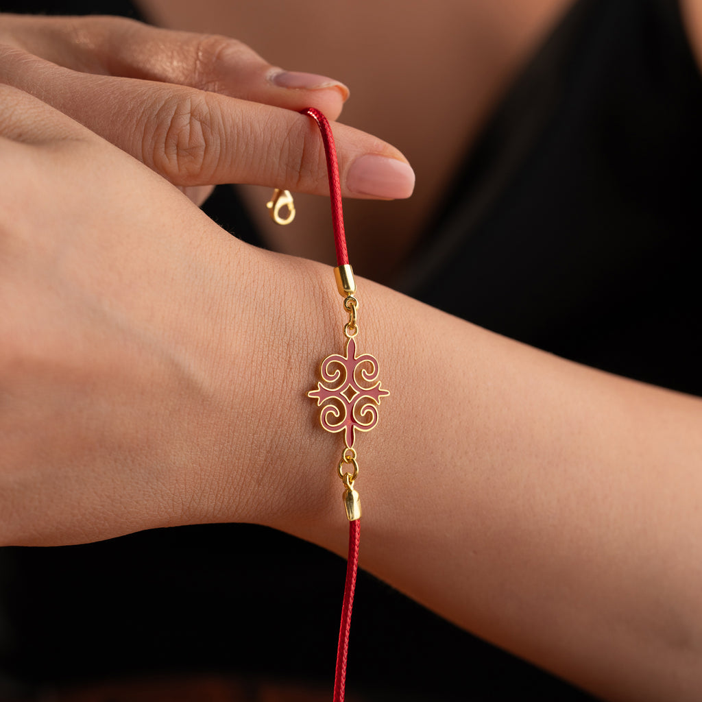 ARMBAND MED RÖD SNODD OCH EMALJ | 925 SILVER