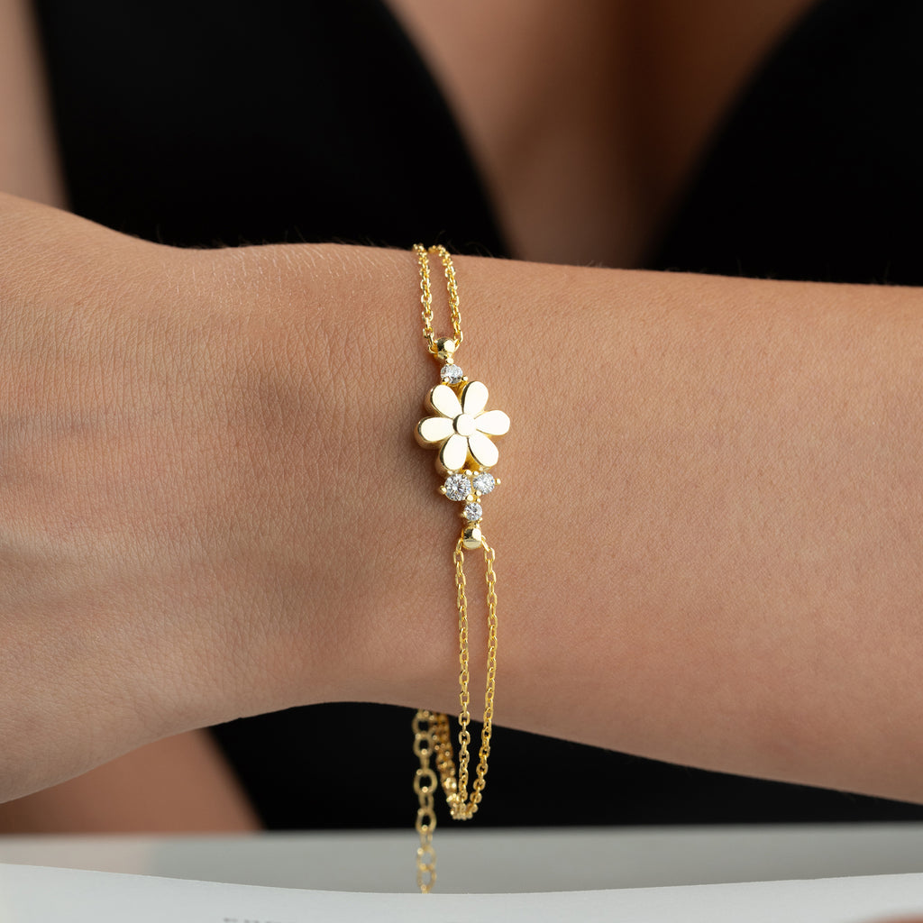 ARMBAND MED BLOMMA STEN | 925 SILVER