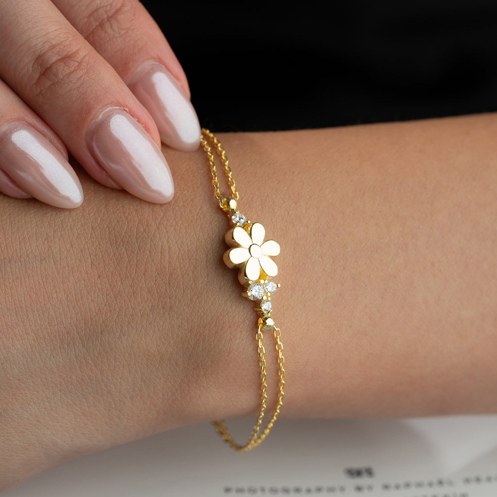 ARMBAND MED BLOMMA STEN | 925 SILVER