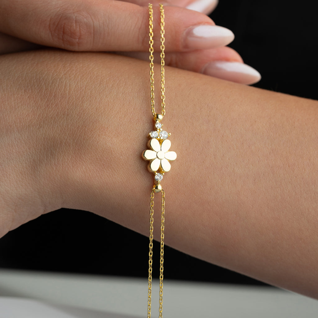 ARMBAND MED BLOMMA STEN | 925 SILVER