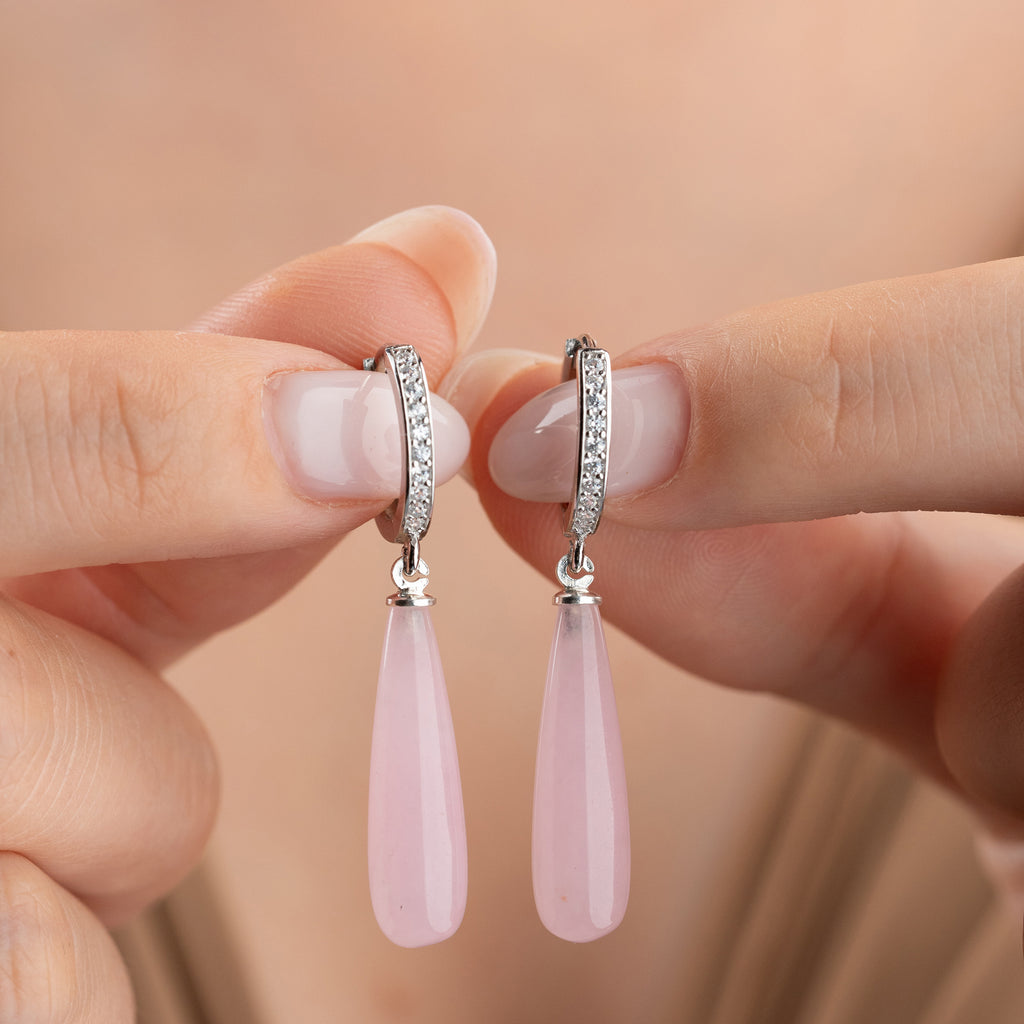 DROPPFORMADE ROSA STENÖRHÄNGEN | 925 SILVER