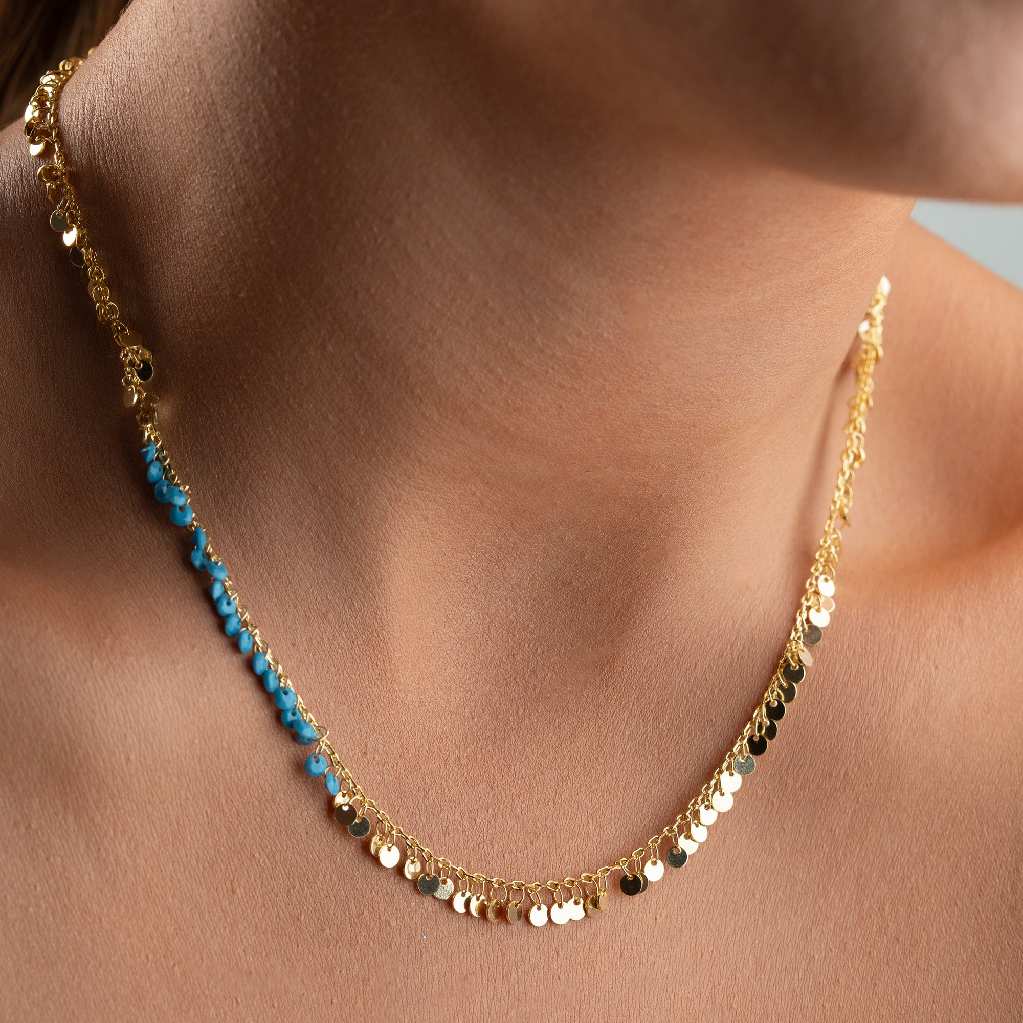 HALSBAND MED TURKOSPÄRLA OCH PLATTA | 925 SILVER