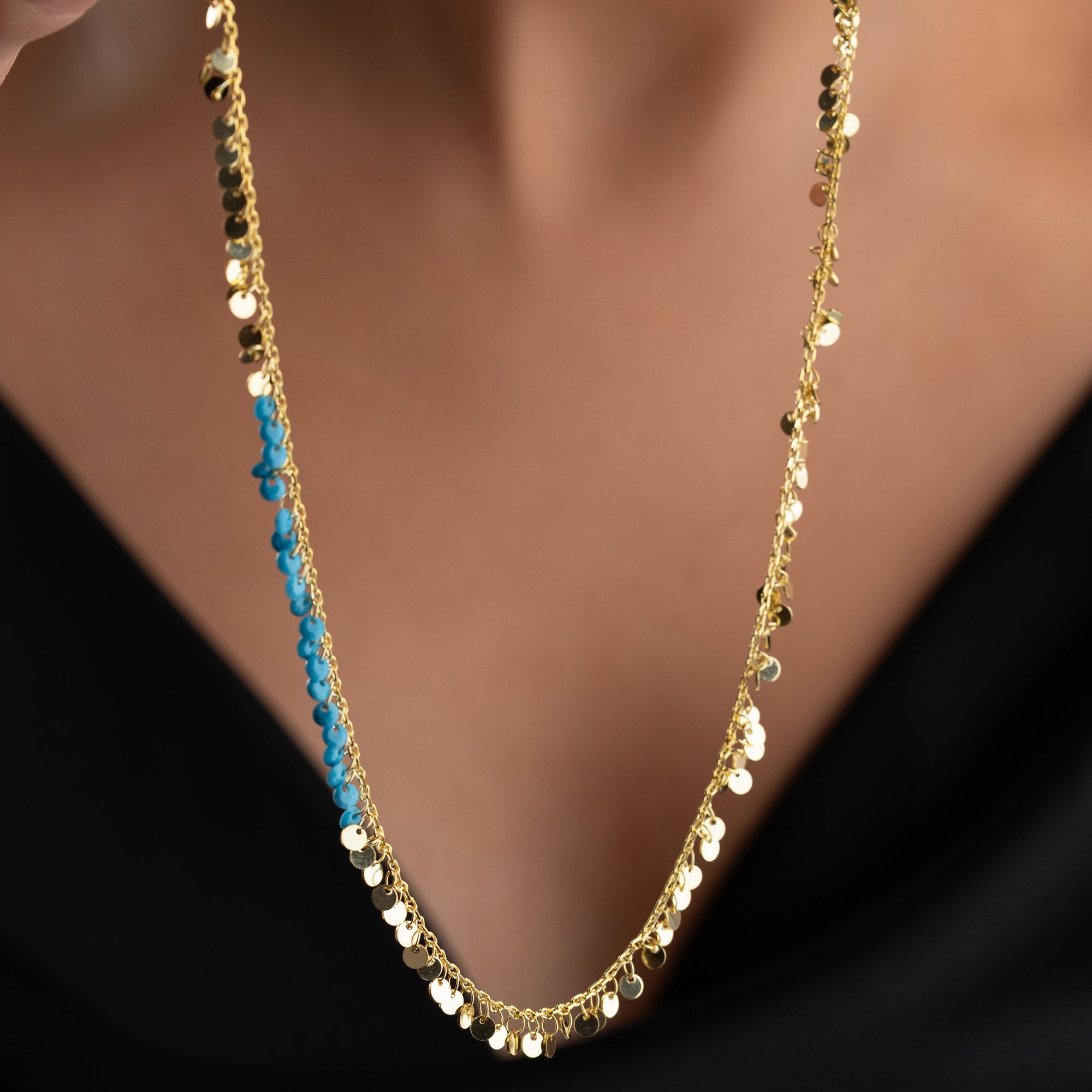 HALSBAND MED TURKOSPÄRLA OCH PLATTA | 925 SILVER