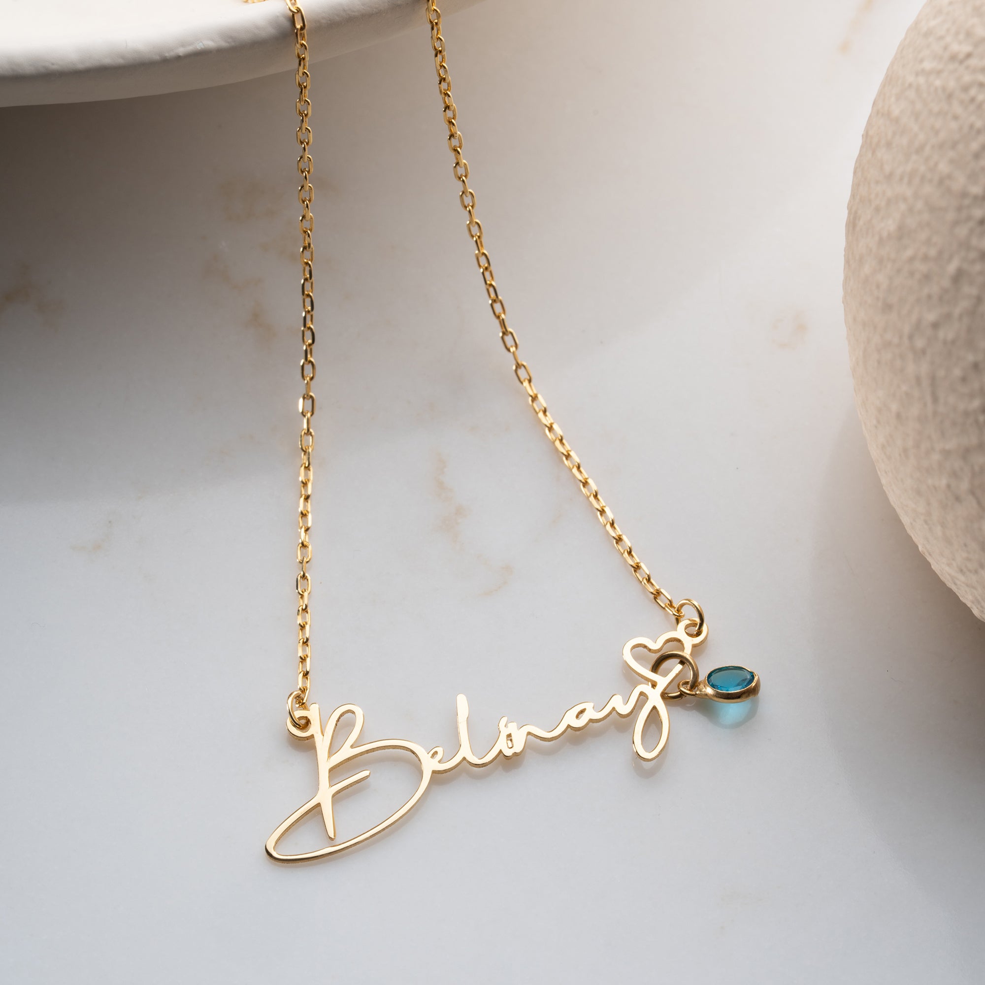 NAMN KRAGE MED HJÄRTA OCH FÖDELSESTEN| 925 SILVER