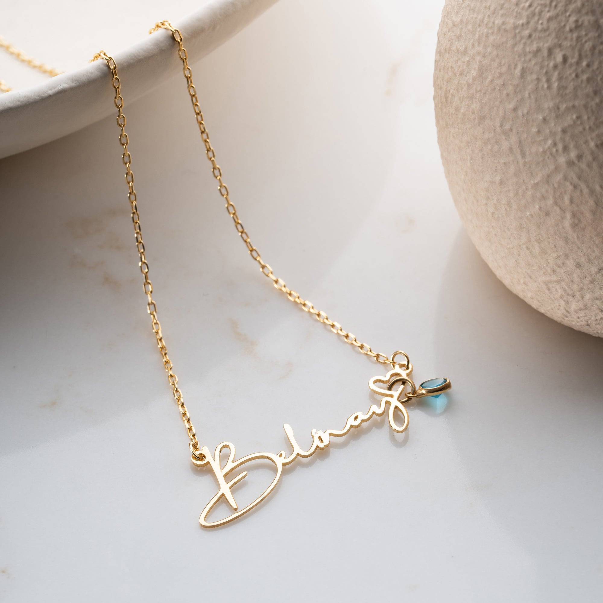 NAMN KRAGE MED HJÄRTA OCH FÖDELSESTEN| 925 SILVER