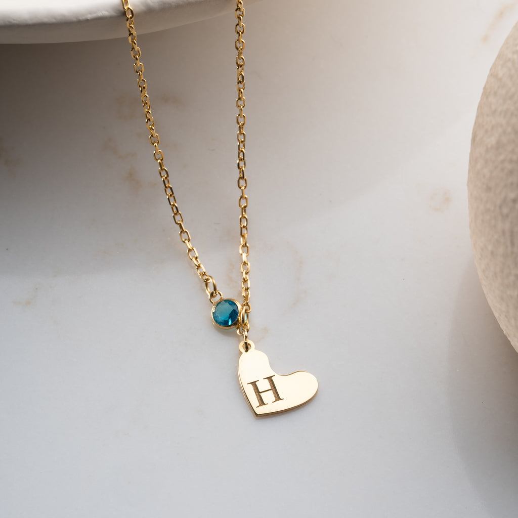 KRAGE MED HJÄRTA FÖDELSESTEN | 925 SILVER