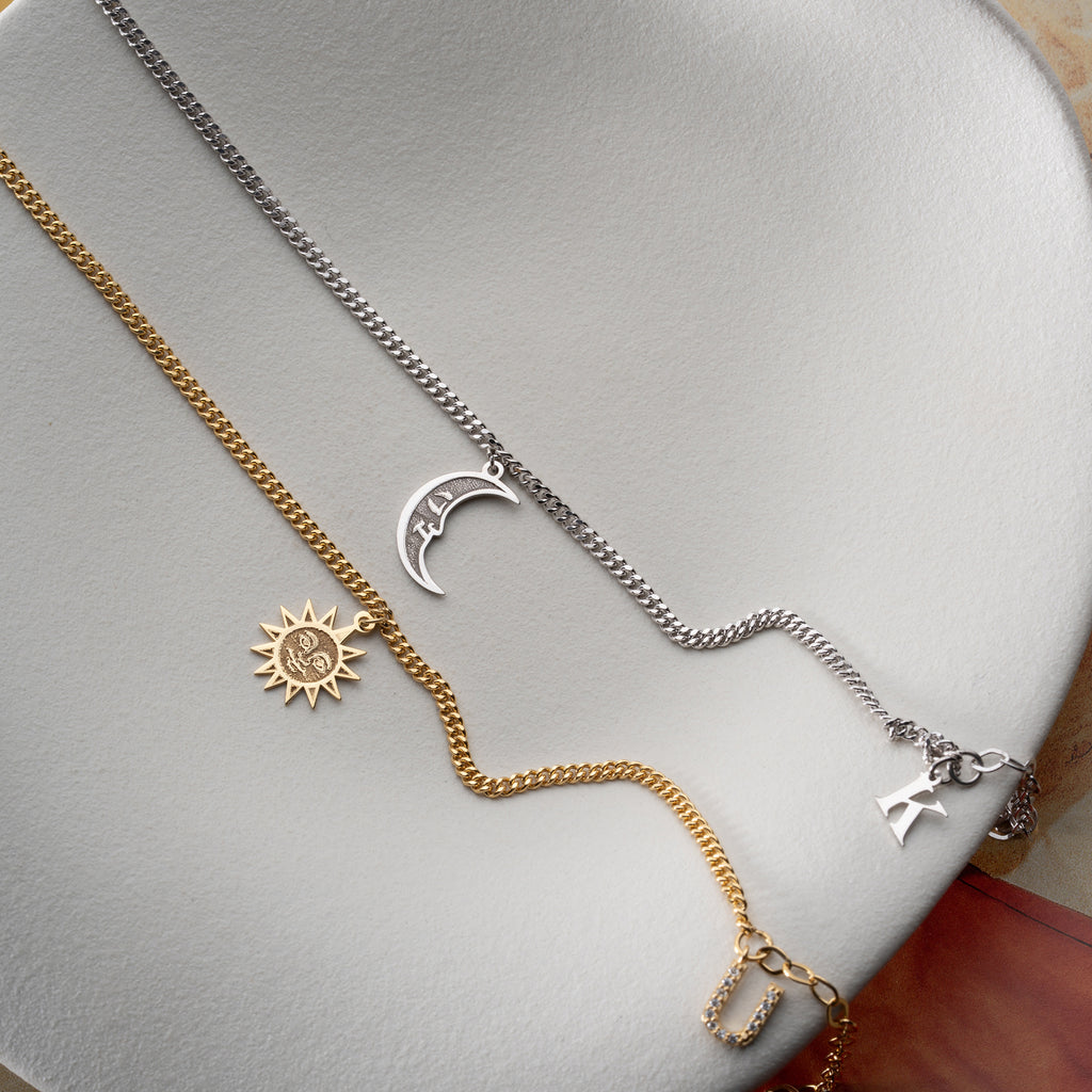 MÅNE SOL BOKSTAV PARTNERARMBAND | 925 SILVER