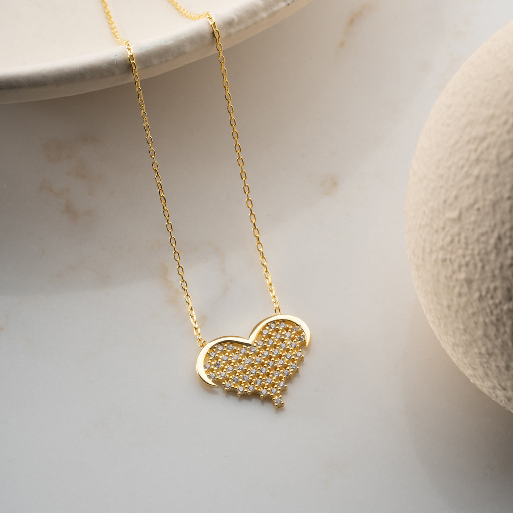 HJÄRTA KRAGE RHINESTONE STEN | 925 SILVER