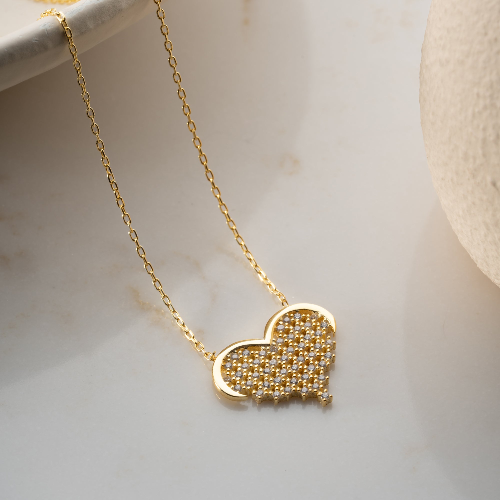 HJÄRTA KRAGE RHINESTONE STEN | 925 SILVER