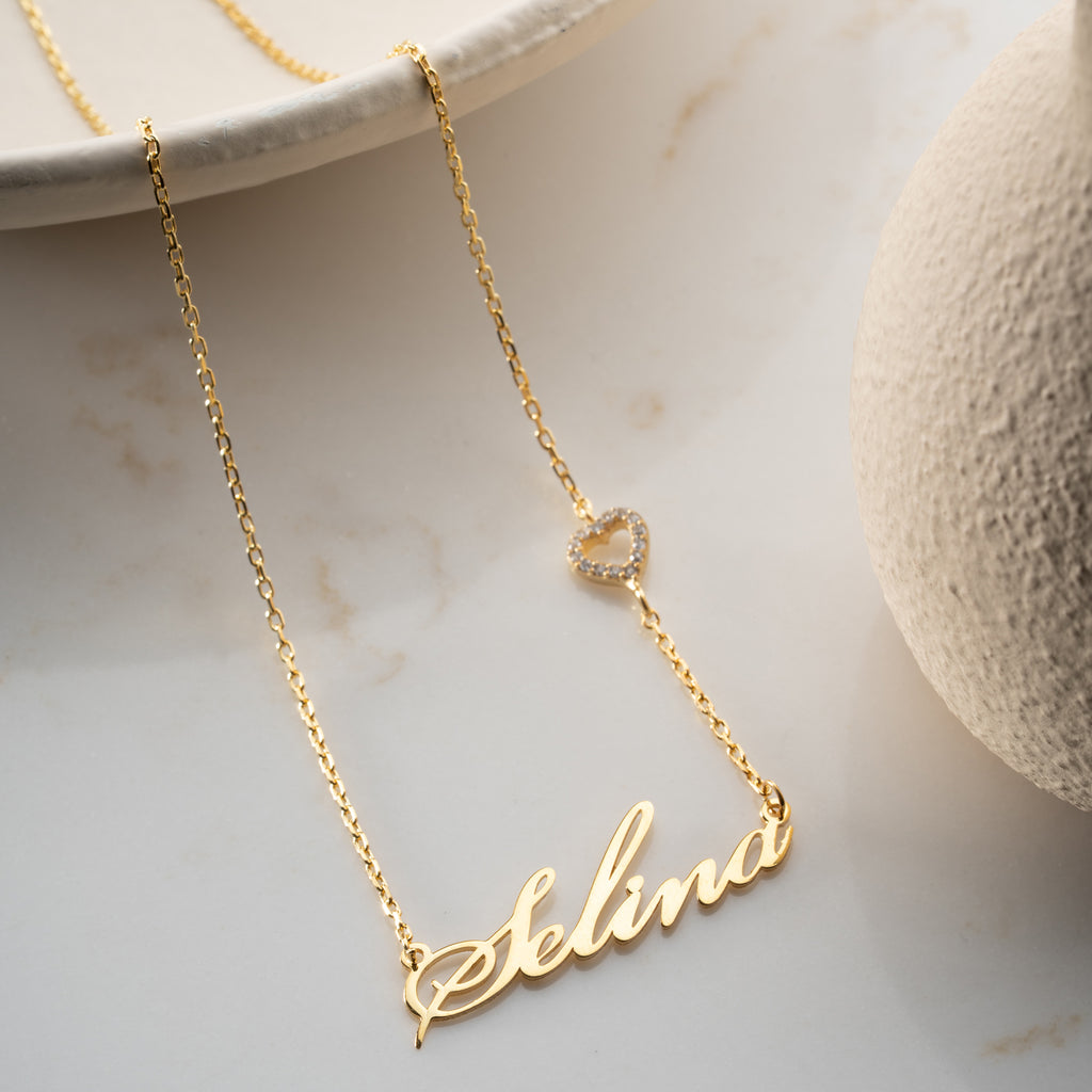 NAMN KRAGE MED ZIRCONIA HJÄRTA | 925 SILVER