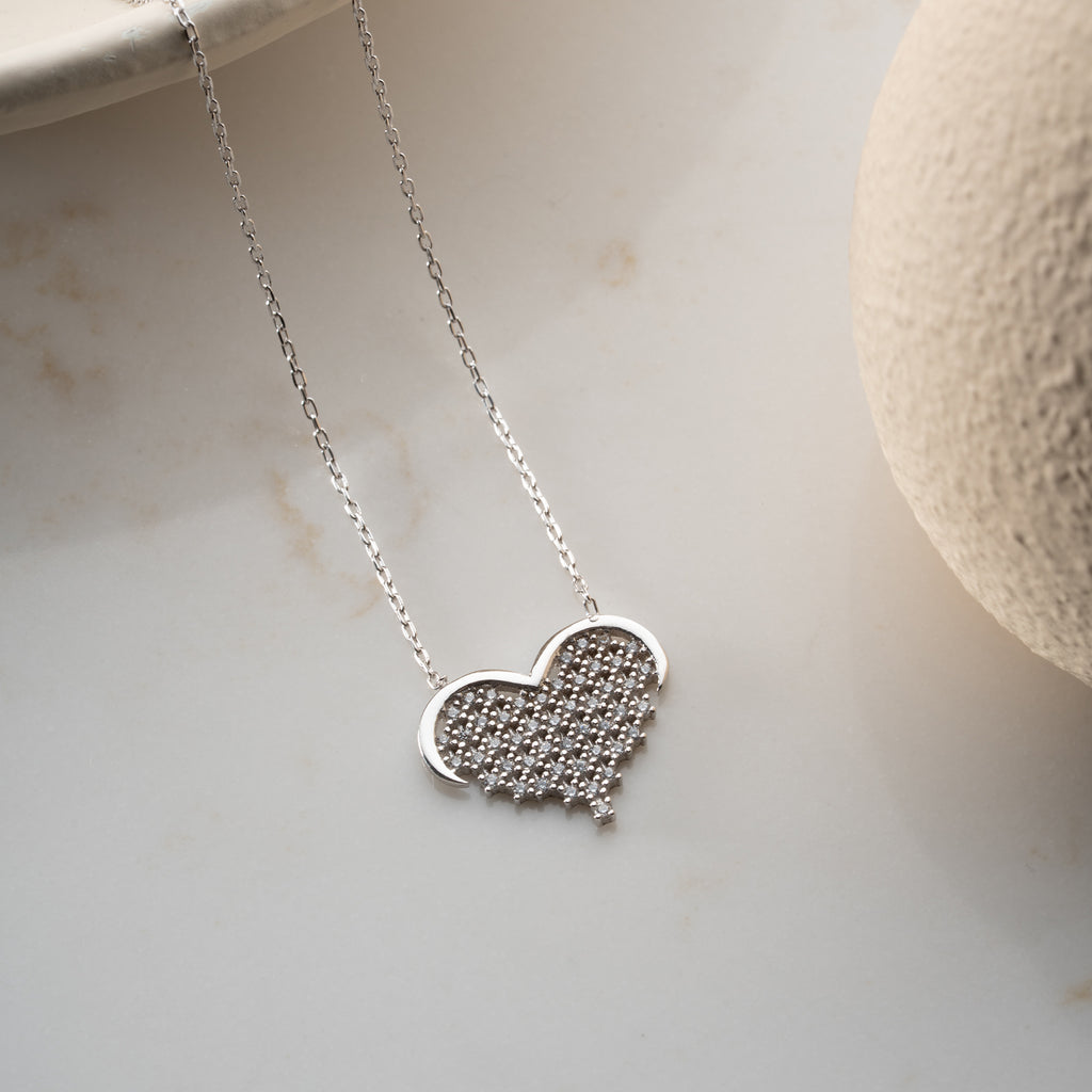 HJÄRTA KRAGE RHINESTONE STEN | 925 SILVER