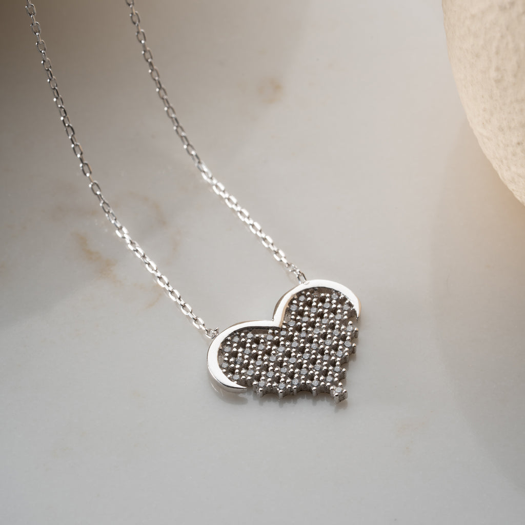 HJÄRTA KRAGE RHINESTONE STEN | 925 SILVER