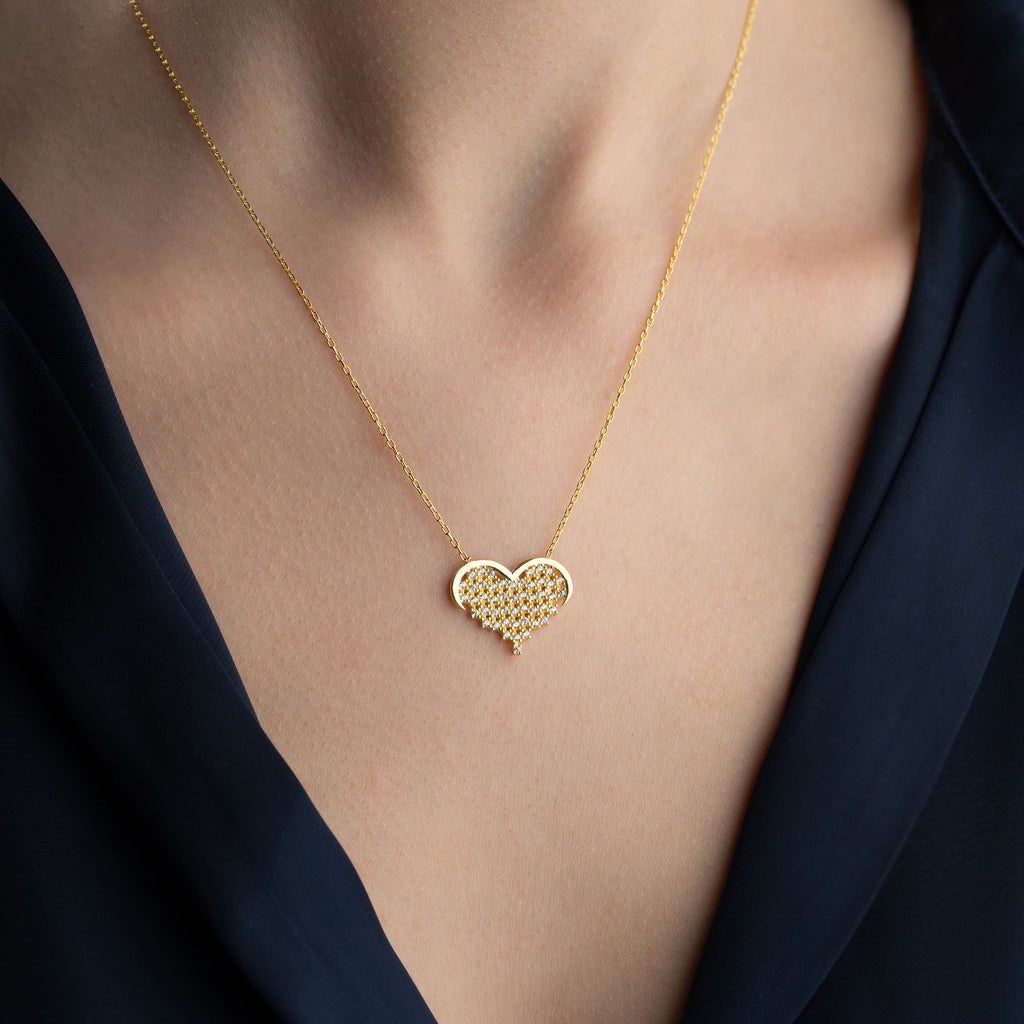 HJÄRTA KRAGE RHINESTONE STEN | 925 SILVER