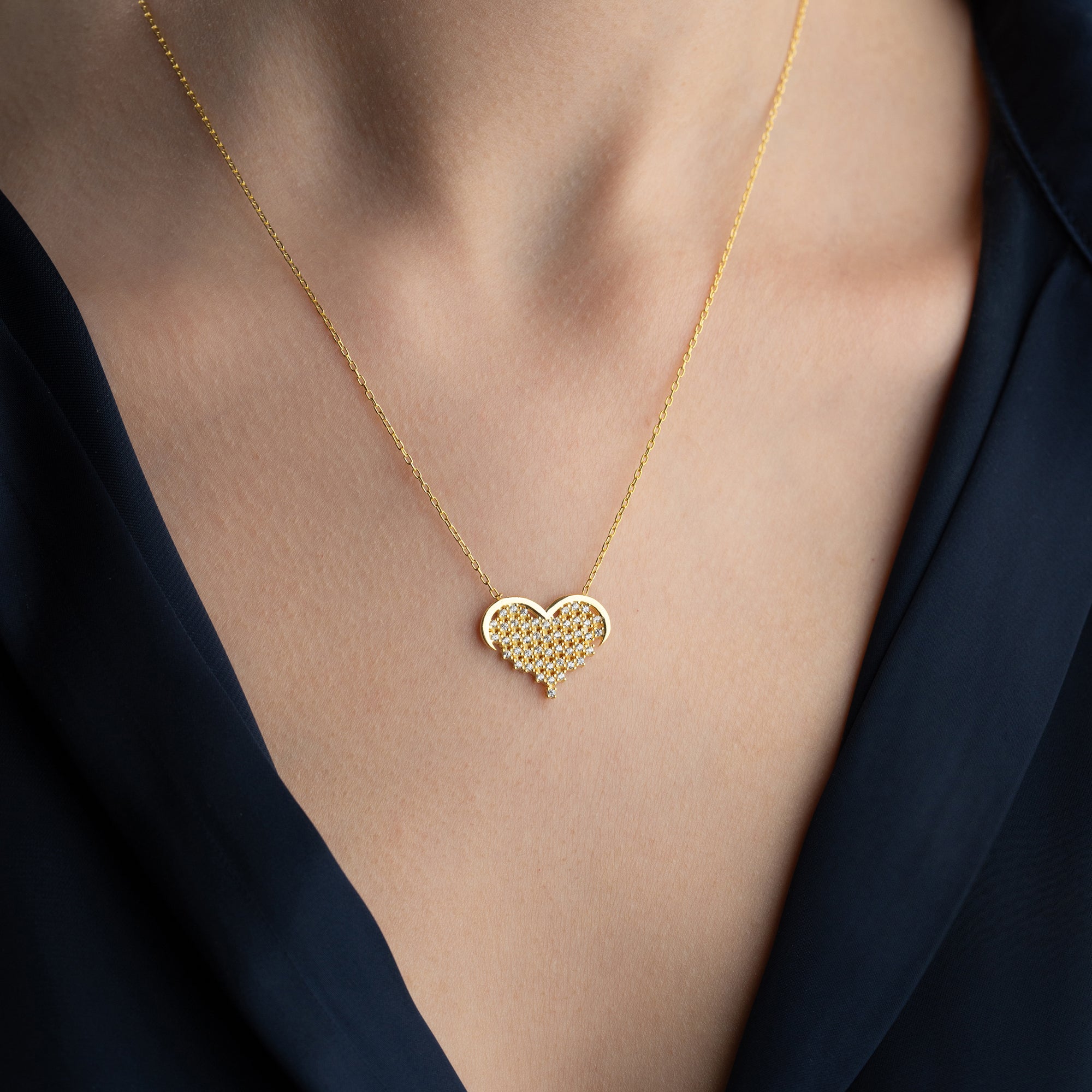 HJÄRTA KRAGE RHINESTONE STEN | 925 SILVER