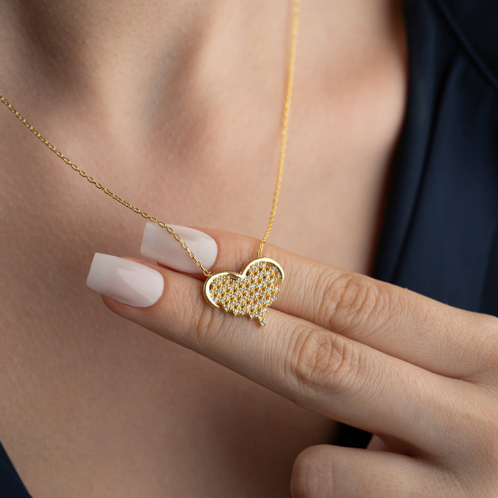 HJÄRTA KRAGE RHINESTONE STEN | 925 SILVER