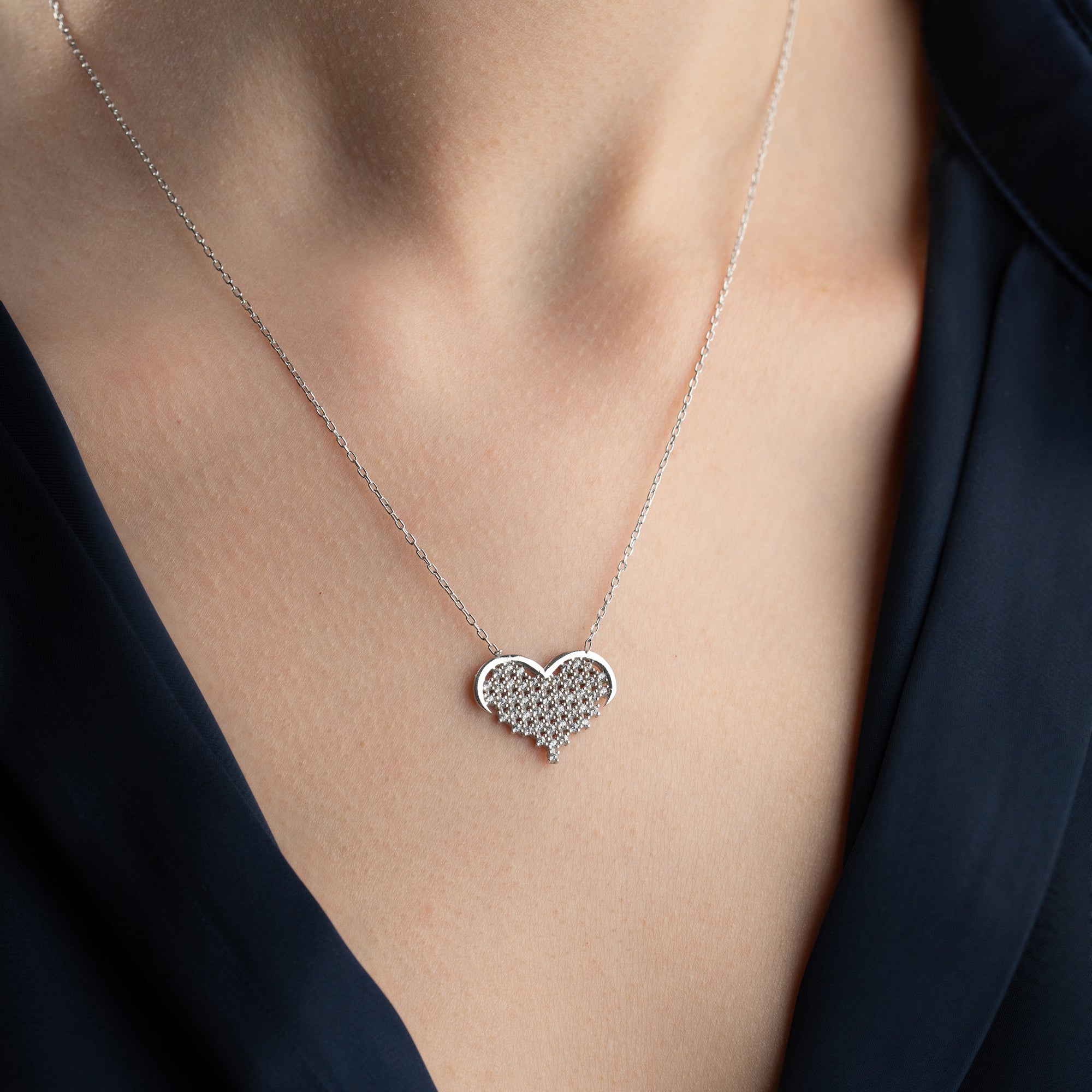 HJÄRTA KRAGE RHINESTONE STEN | 925 SILVER