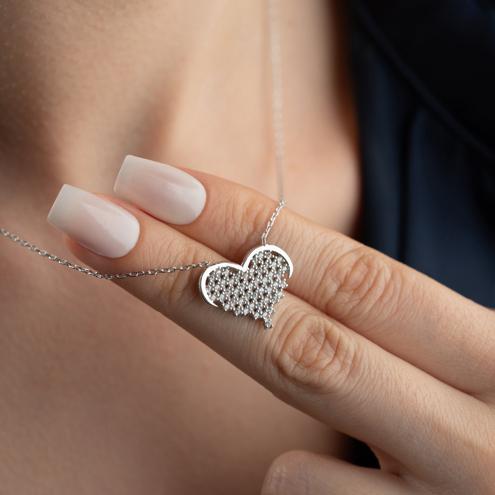 HJÄRTA KRAGE RHINESTONE STEN | 925 SILVER