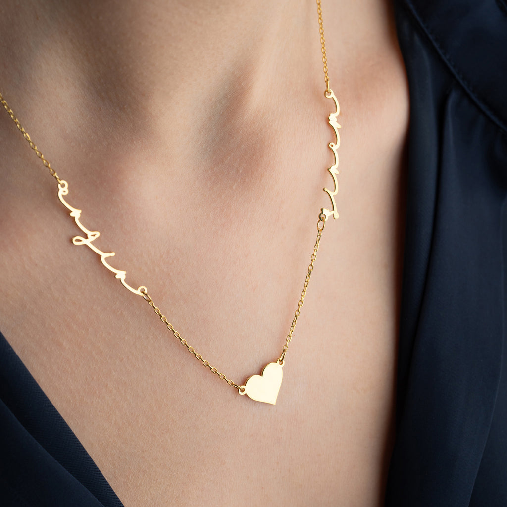 ENGELSKA NOTERA 2 HJÄRTA NAMN KRAGE | 925 SILVER