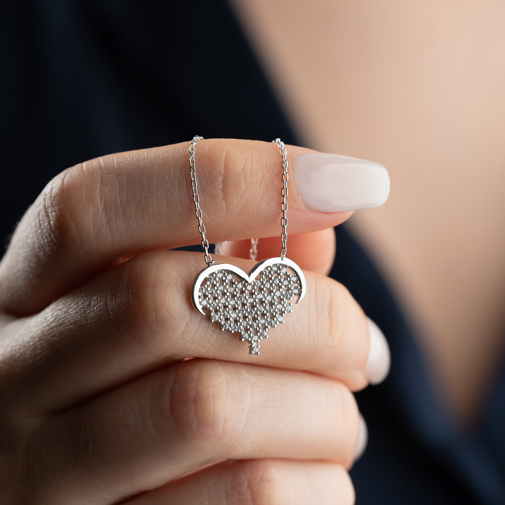 HJÄRTA KRAGE RHINESTONE STEN | 925 SILVER