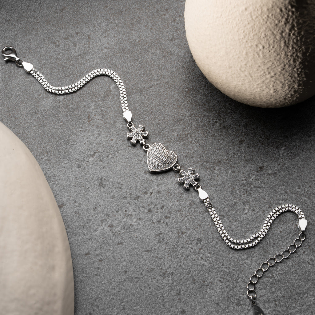 HJÄRTA SNÖFLÄNGEBLOMMANDE ARMBAND | 925 SILVER