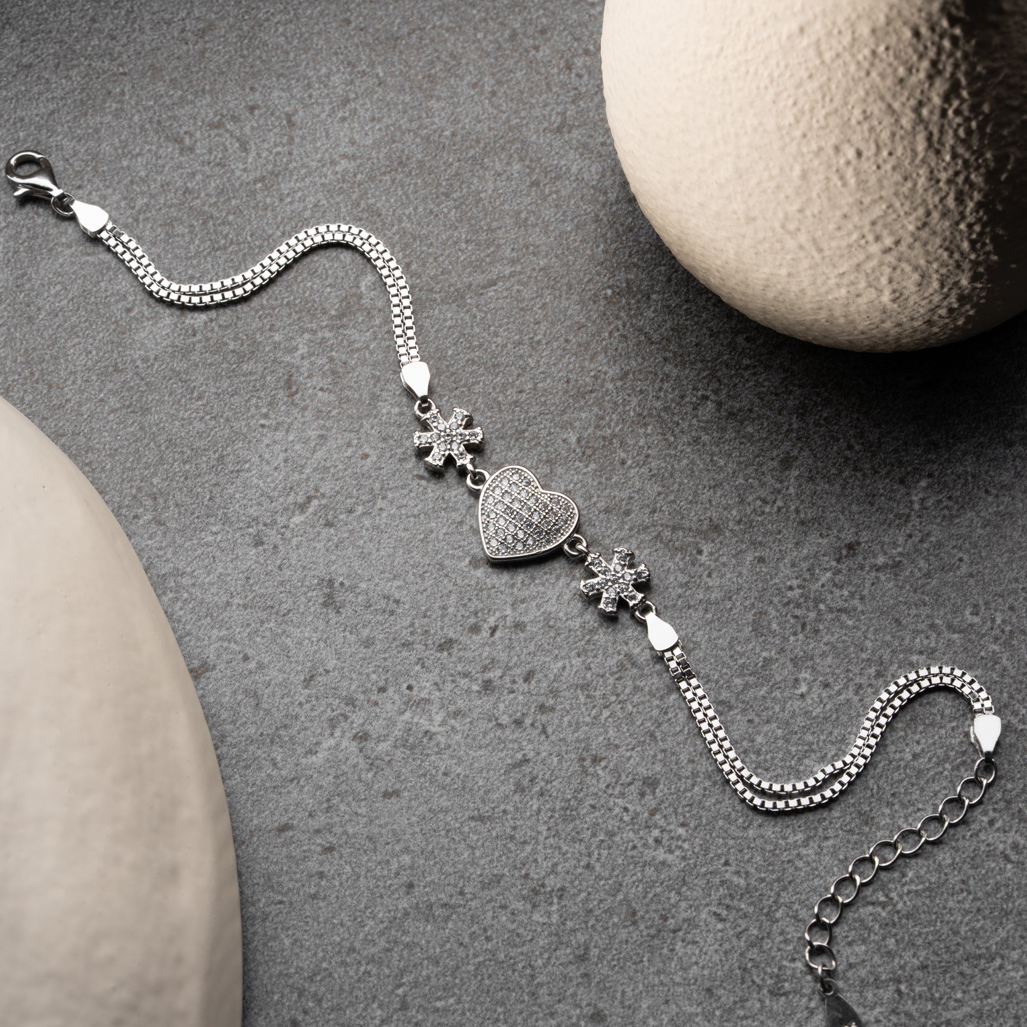 HJÄRTA SNÖFLÄNGEBLOMMANDE ARMBAND | 925 SILVER