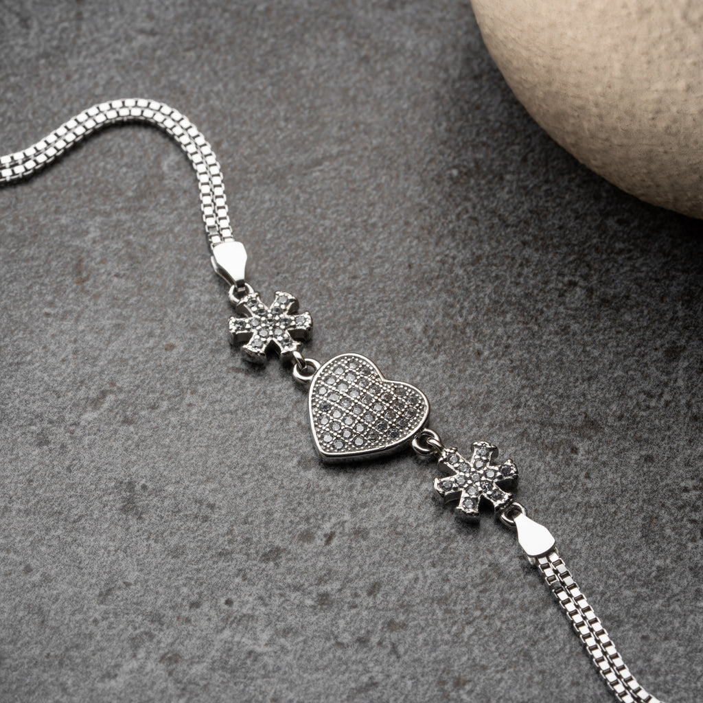 HJÄRTA SNÖFLÄNGEBLOMMANDE ARMBAND | 925 SILVER