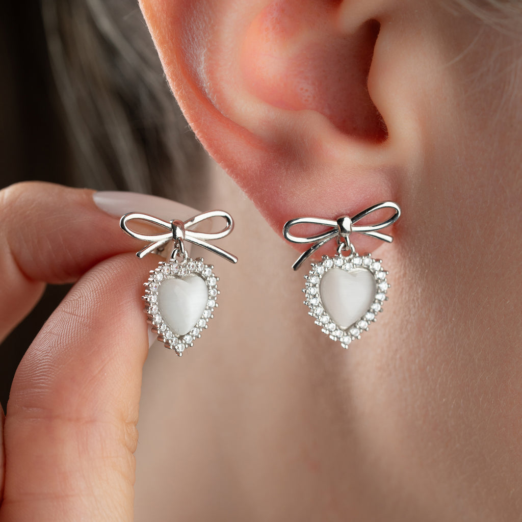 ROGG VIT HJÄRTA ÖGONHÄNGNING | 925 SILVER