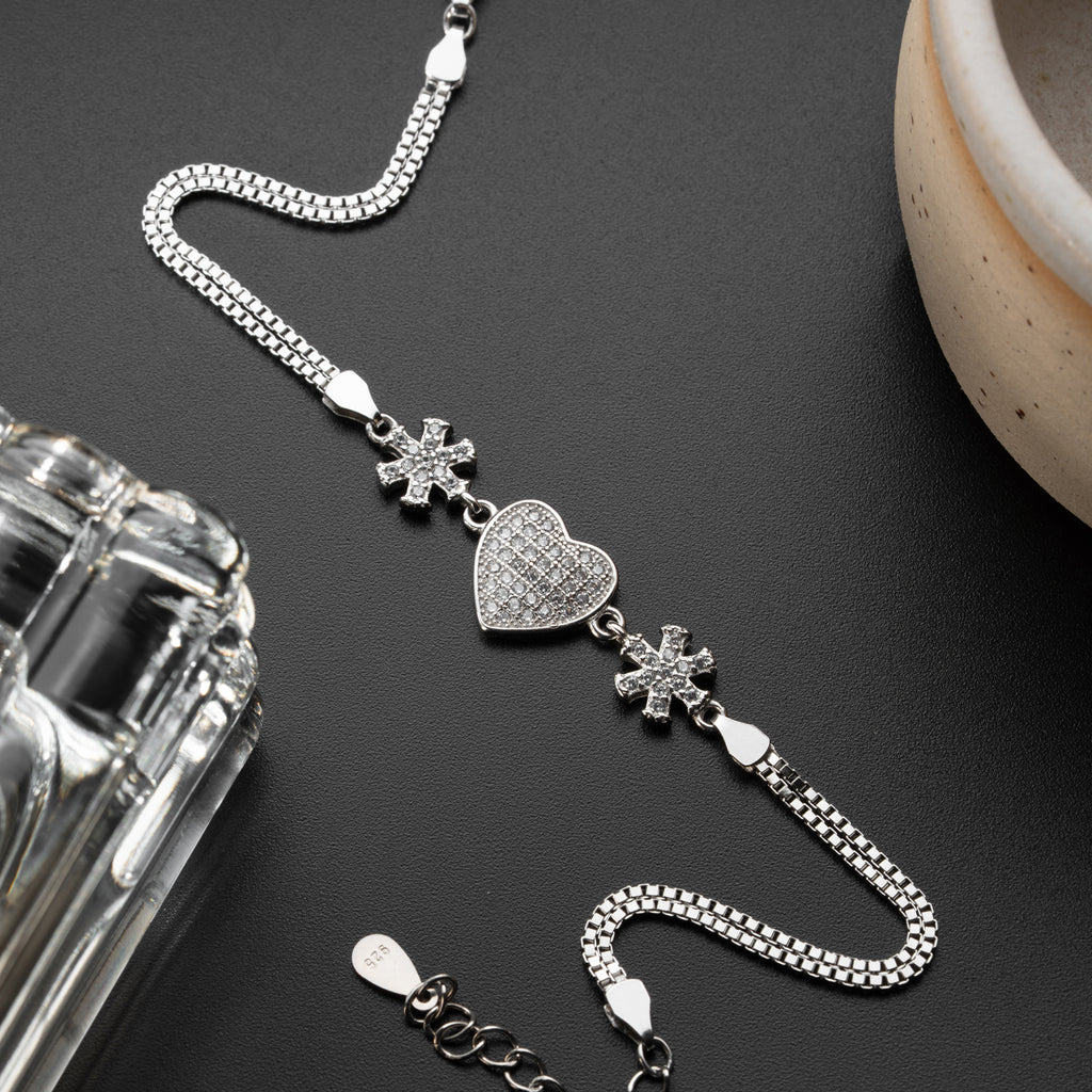 HJÄRTA SNÖFLÄNGEBLOMMANDE ARMBAND | 925 SILVER