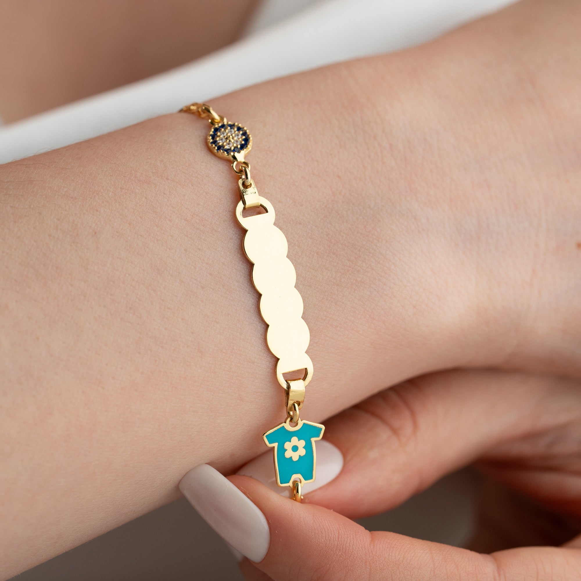 BLÅ JERSEY BARN ARMBAND | 925 SILVER