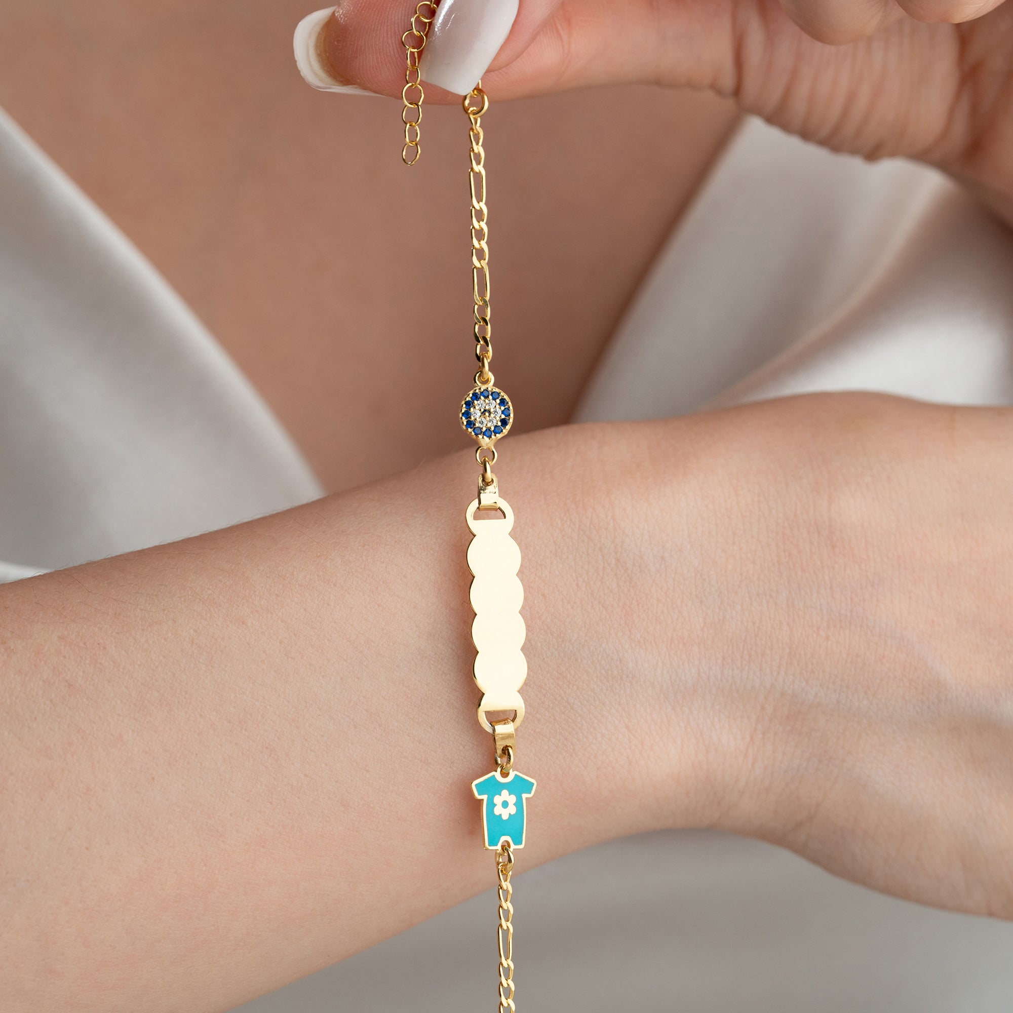 BLÅ JERSEY BARN ARMBAND | 925 SILVER