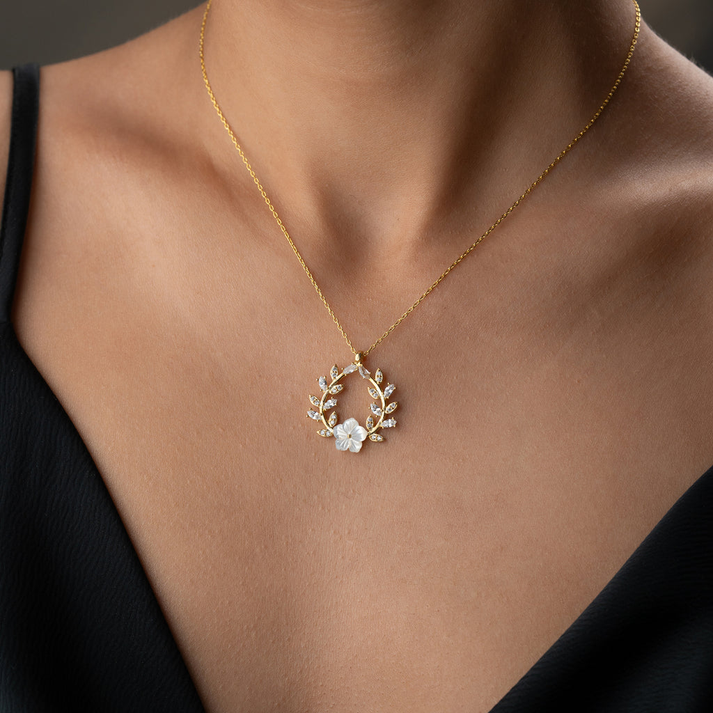 PÄRLMOTOR BLOMMA KRAGE | 925 SILVER 