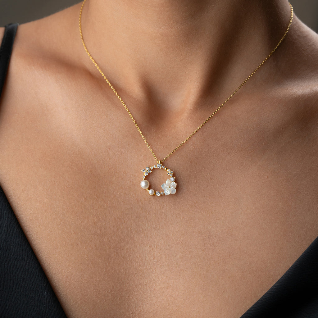 PÄRLMOR BLOMMA MED PÄRL KRAGE | 925 SILVER 