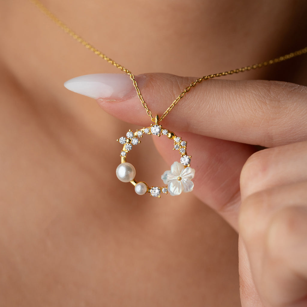 PÄRLMOR BLOMMA MED PÄRL KRAGE | 925 SILVER 