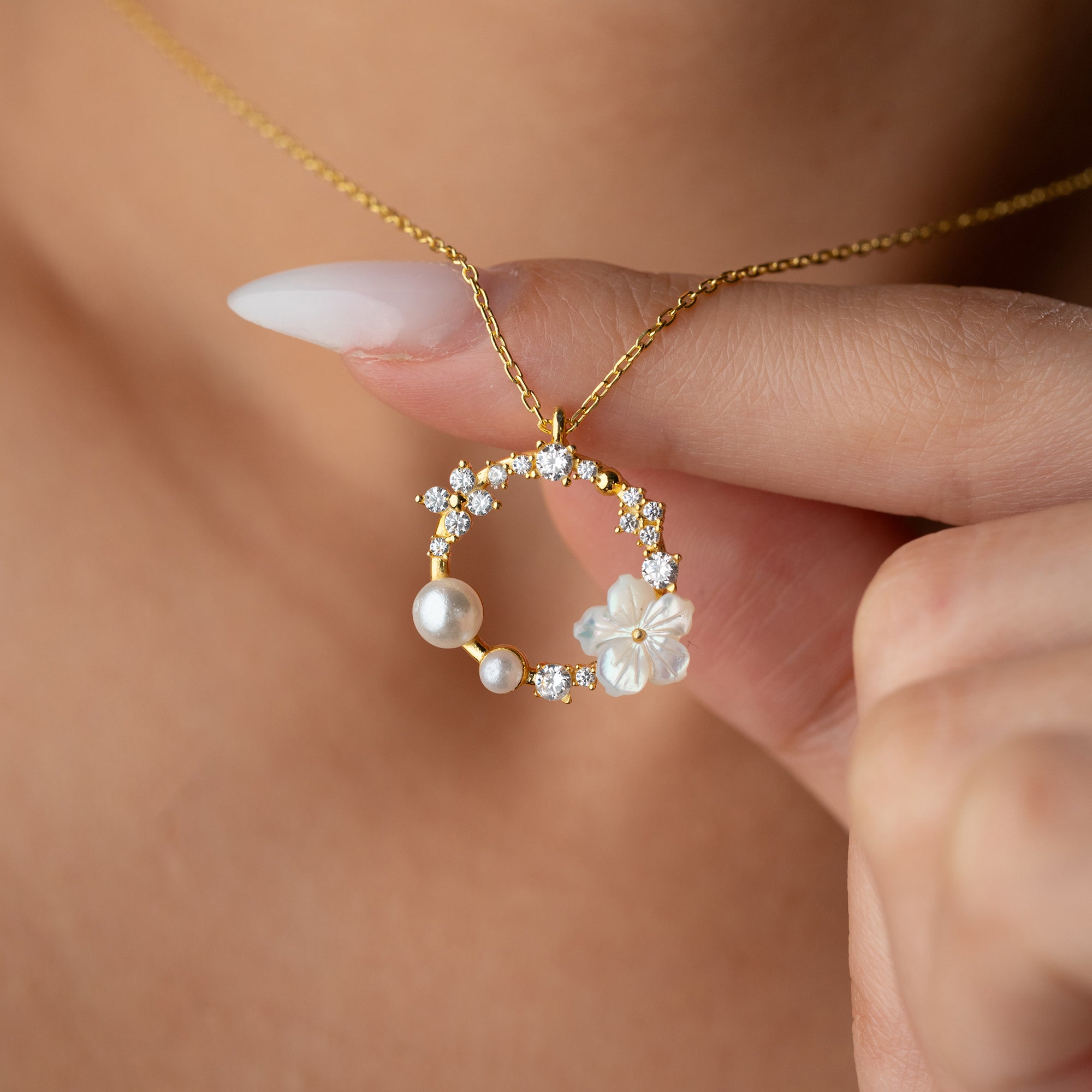 PÄRLMOR BLOMMA MED PÄRL KRAGE | 925 SILVER 