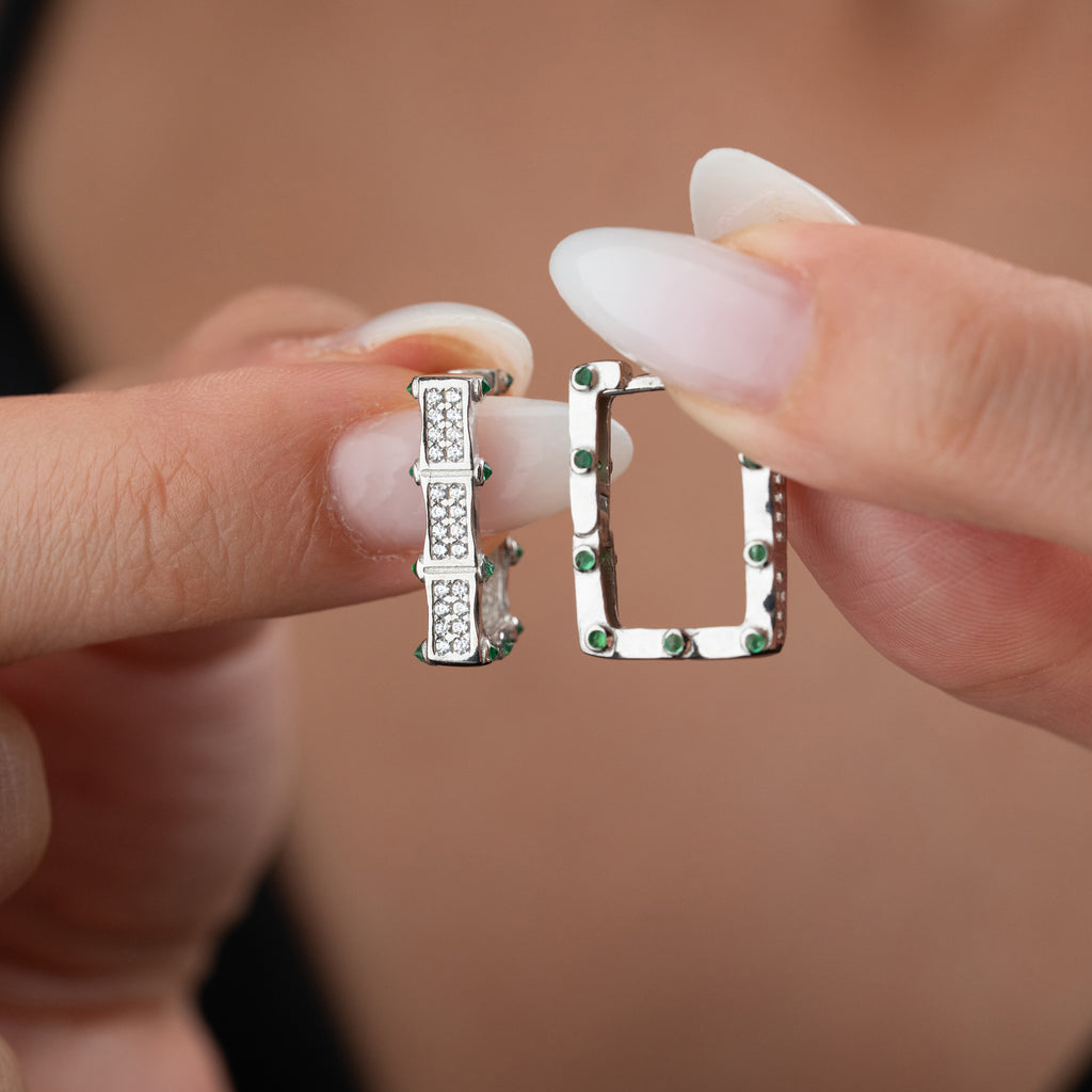 JUNA SQUARE GRÖNA ÖRHÄNGEN | 925 SILVER